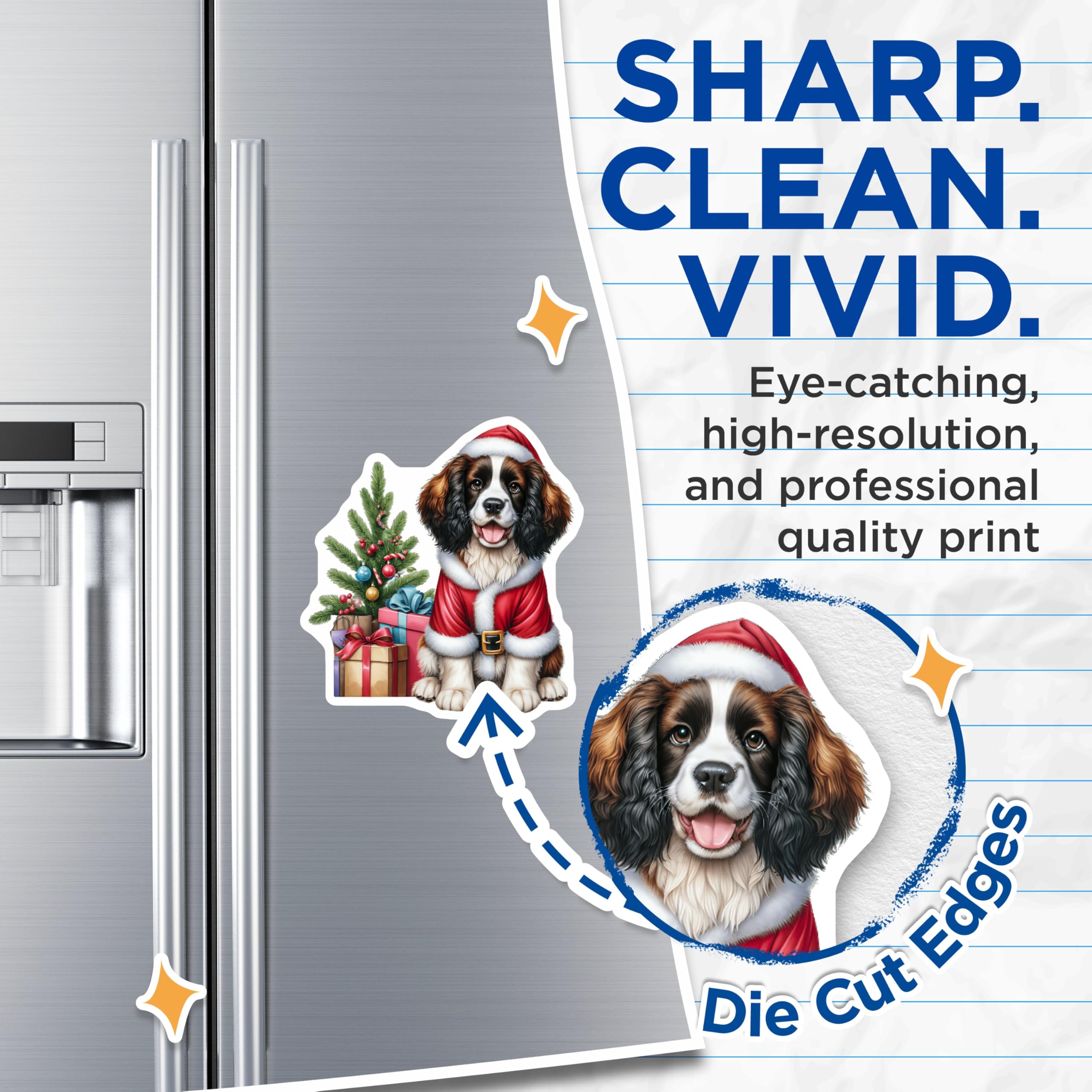 (2 Pack) Cute Christmas Dog Magnets - Santa Puppy Decor - Holiday Refrigerator Magnets for Dog Lovers - 5 Inches On Longest Side - Thick Durable Magnet - Made in USA - MAG30240