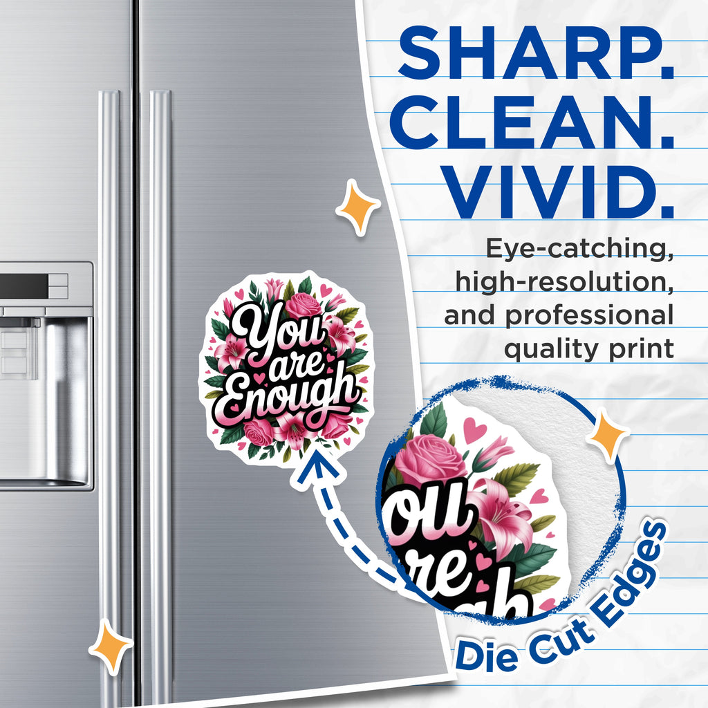 (2 Pack) You are Enough Magnets - Floral Affirmation Decor - Positive Self Love Refrigerator Locker Decor - 5 Inches On Longest Side - Thick Durable Magnet - Made in USA - MAG38904
