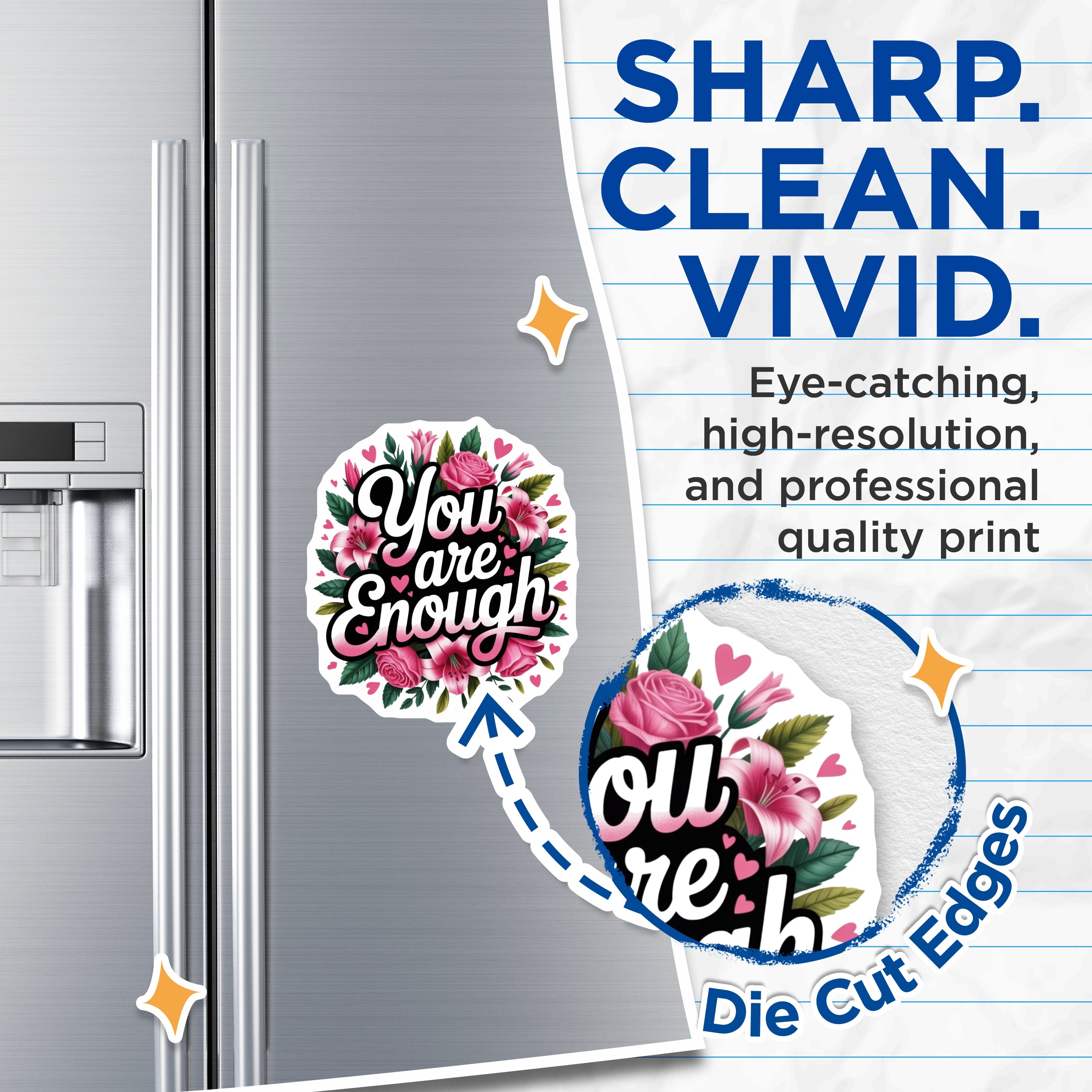 (2 Pack) You are Enough Magnets - Floral Affirmation Decor - Positive Self Love Refrigerator Locker Decor - 5 Inches On Longest Side - Thick Durable Magnet - Made in USA - MAG38904
