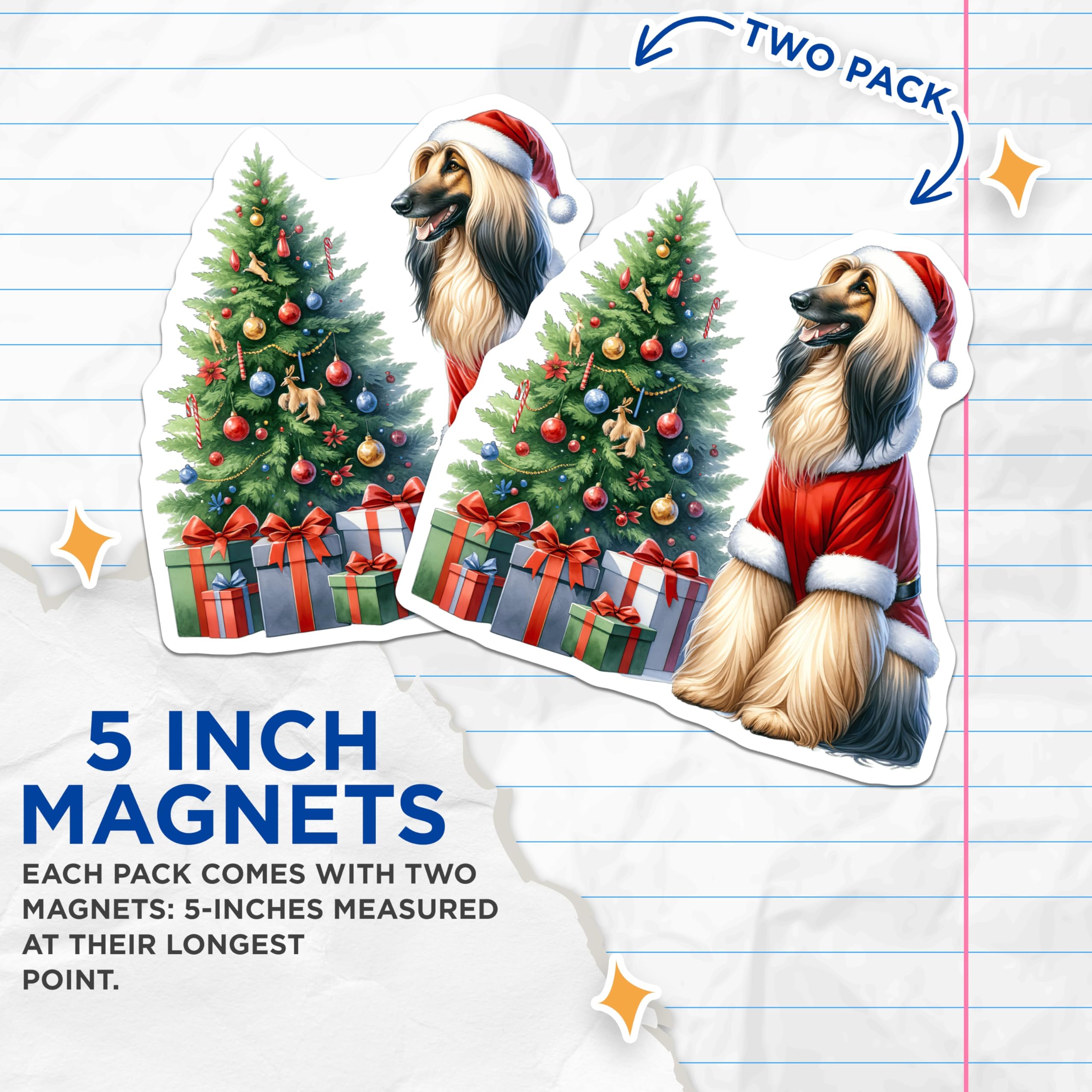 (2 Pack) Christmas Afghan Hound Magnets - Santa Dog Holiday Decor - Pet Lover Refrigerator Accent - 5 Inches On Longest Side - Thick Durable Magnet - Made in USA - MAG29838
