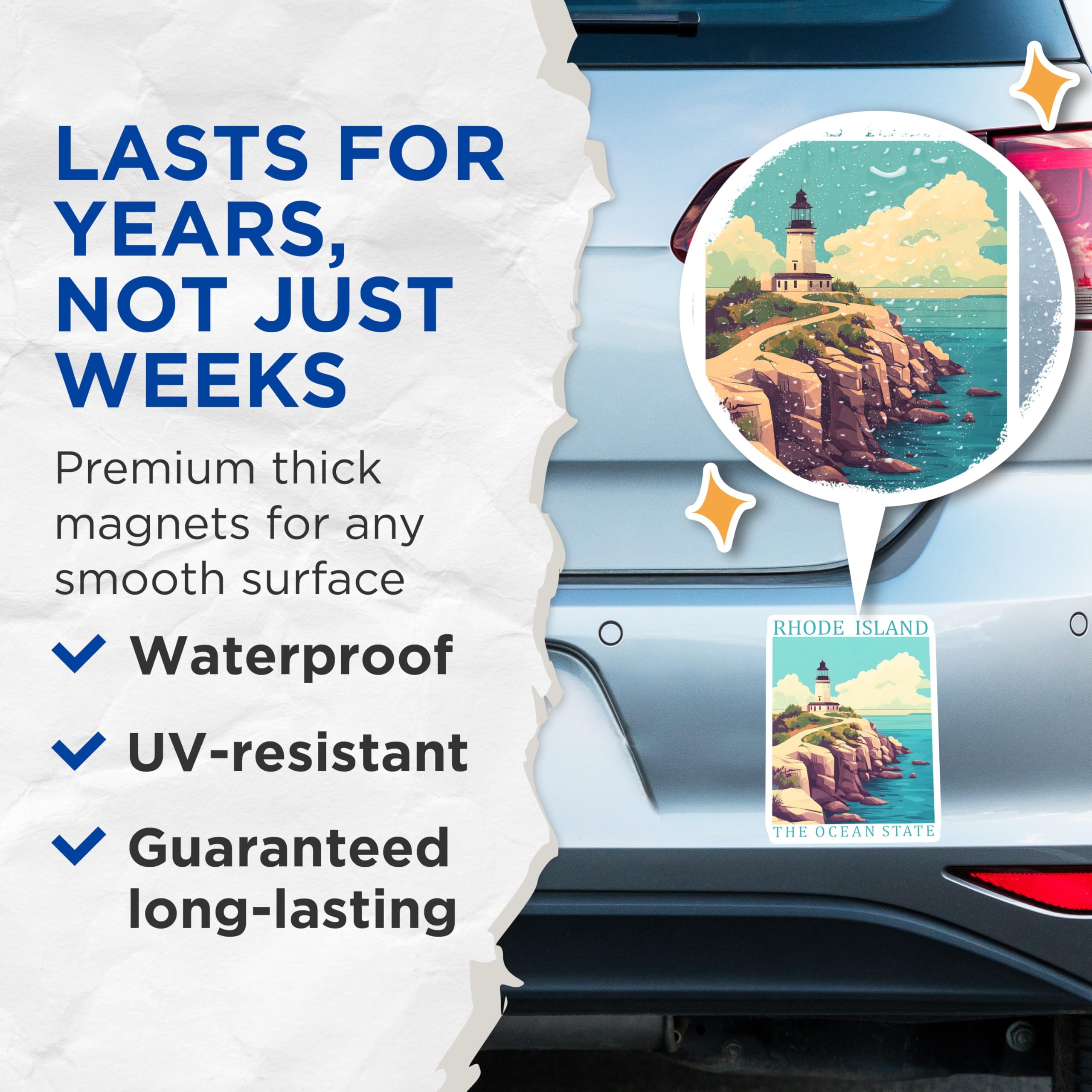 (2 Pack) Rhode Island Magnets - Ocean State - Lighthouse Design - 5" On Longest Side - Premium Magnet - for Cars, Refrigerators, Toolboxes, Lockers - Made in USA - MAG17673