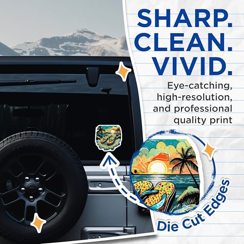 (2 Pack) Tropical Sunset Stickers - Summer Vacation Theme - 5" On Longest Side - Sticks to Smooth Flat Surfaces - Made in USA - BMCS9316 - BMCS9316