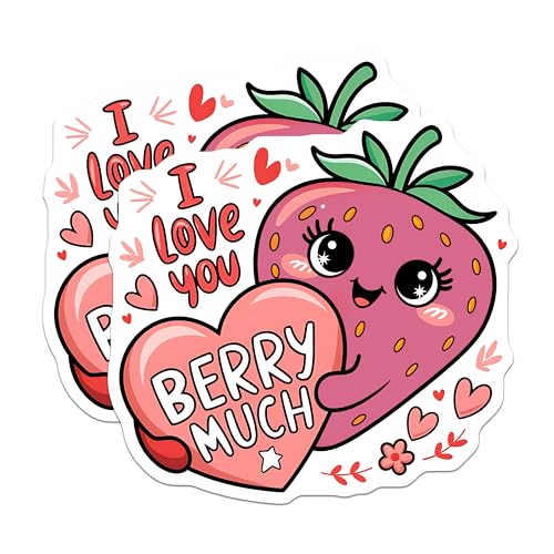 (2 Pack) I Love You Berry Much Magnets - Cute Strawberry Cartoon Magnets - Adorable Fruit Magnets for Fridge - 5" On Longest Side - for Cars, Refrigerators, Toolboxes, Lockers - Made in USA BMCS3500