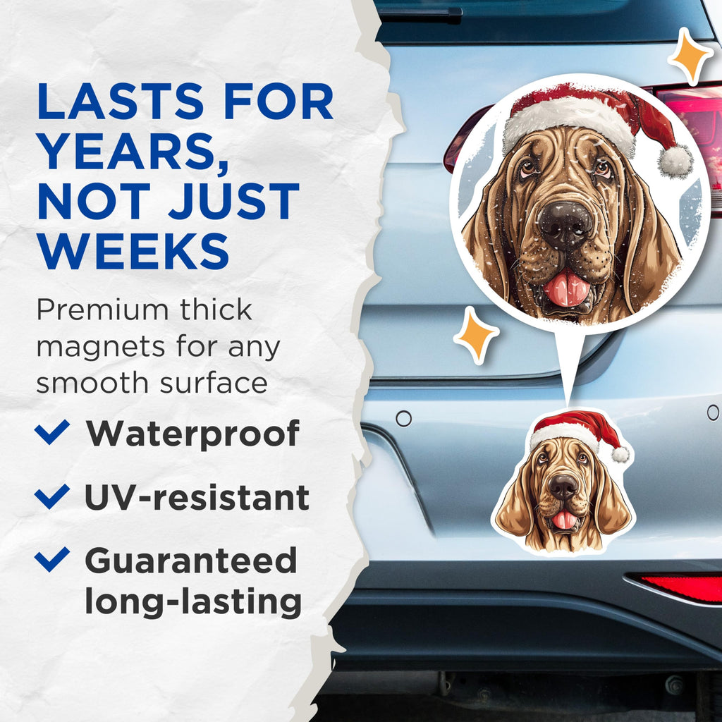 (2 Pack) Bloodhound Christmas Magnets - Santa Dog Holiday Decor - Pet Lover Fridge Display - 5 Inches On Longest Side - Thick Durable Magnet - Made in USA - MAG29671