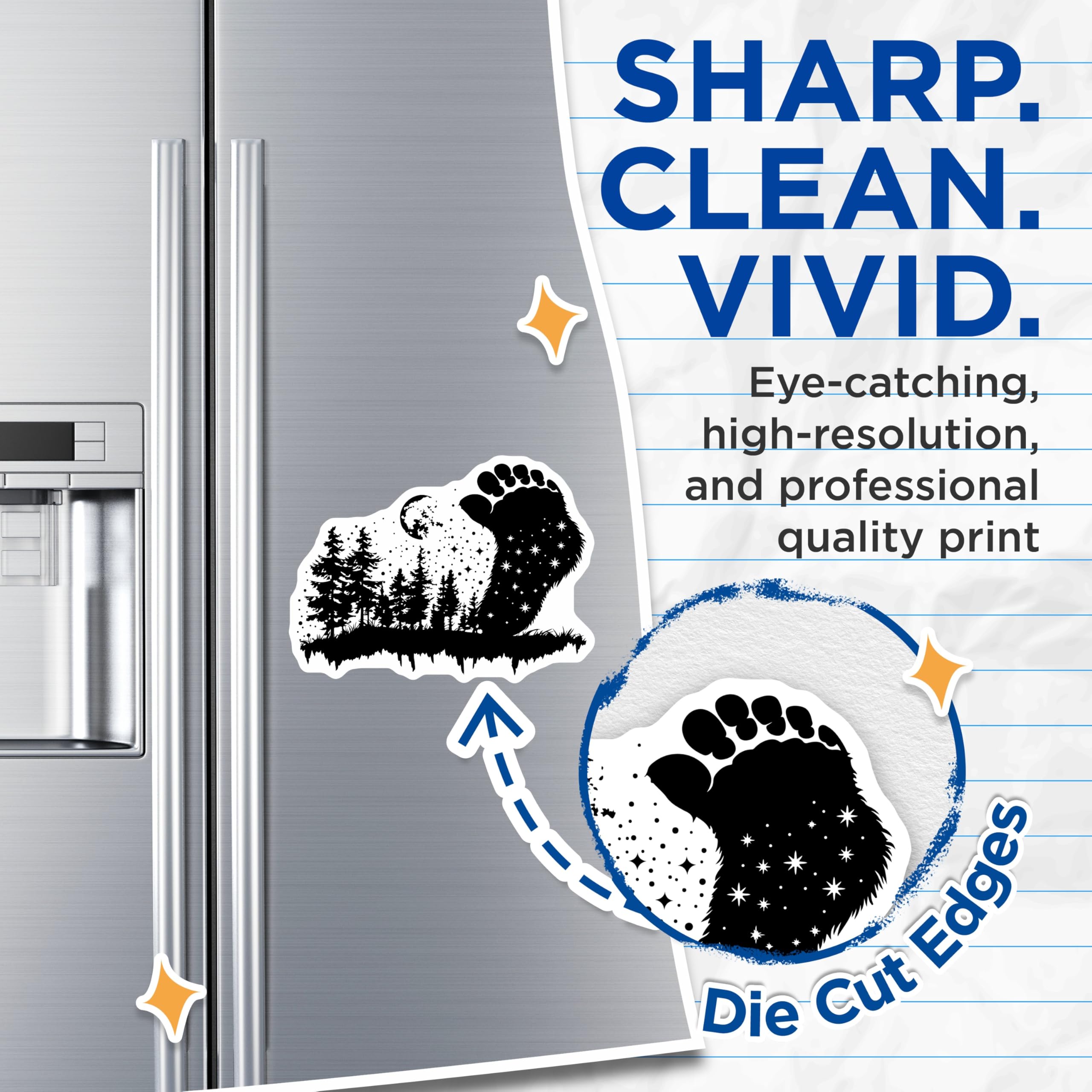 (2 Pack) Bigfoot Magnets - Sasquatch Forest Woodland Moon - Starry Night Cryptid Creature Refrigerator Art - 5 Inches On Longest Side - Thick Durable Magnet - Made in USA - MAG22072