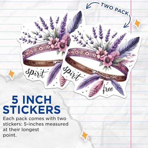 (2 Pack) Spirit Tree Stickers - Bohemian Feather Decals - Flower and Feather Art Vinyl Decals - 5" On Longest Side - Sticks to Smooth Flat Surfaces - Made in USA - BMCS8847