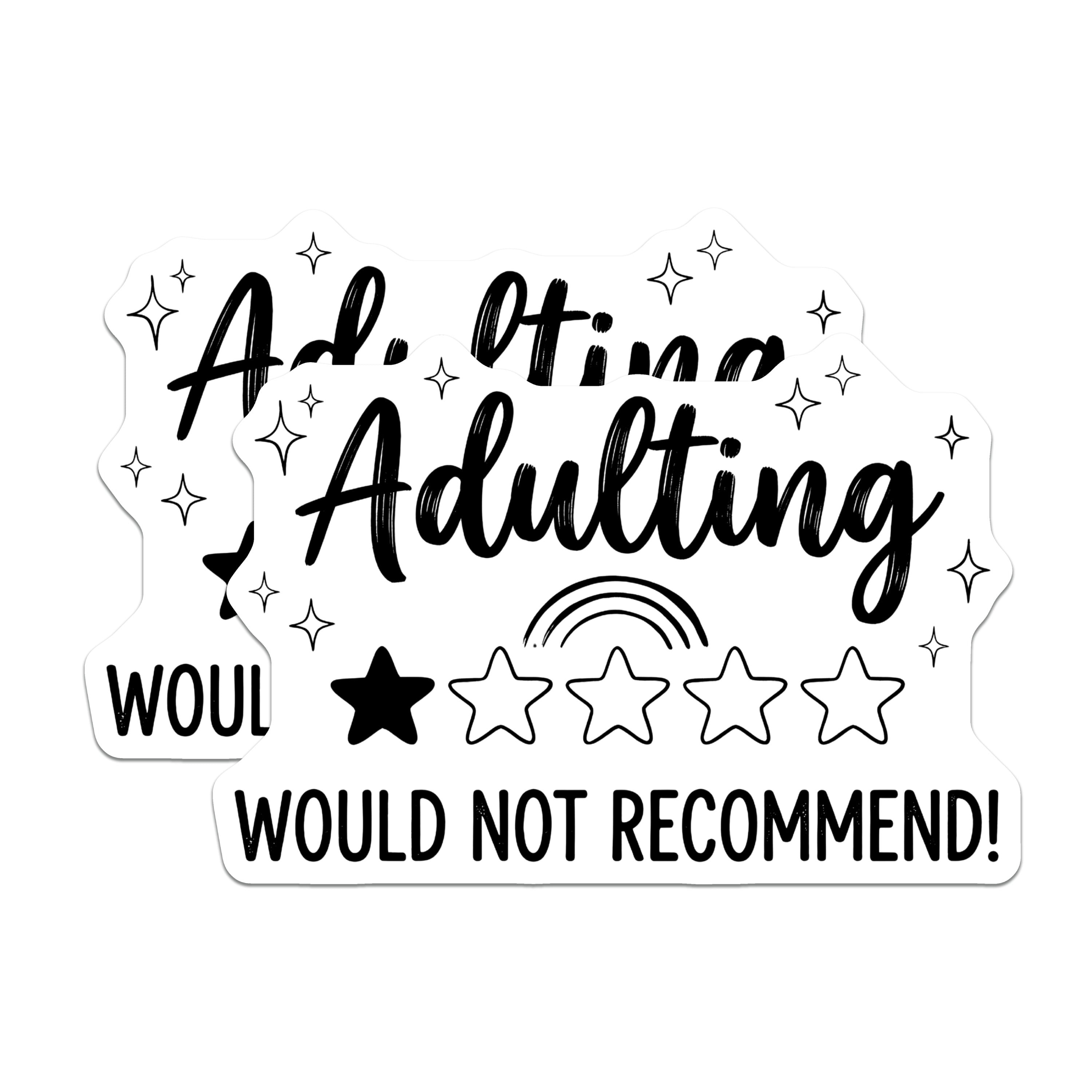 (2 Pack) Funny Adulting Magnets - Would Not Recommend Quote - Sarcastic Humor Refrigerator Locker Decor - 5 Inches On Longest Side - Thick Durable Magnet - Made in USA - MAG39233