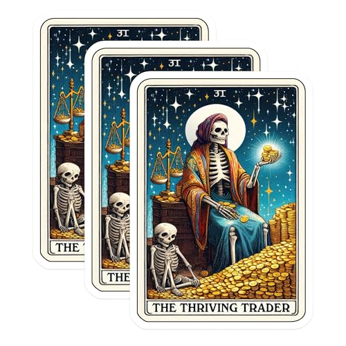 (3 Pack) Thriving Trader Decals - Skeleton Tarot Card - Laptop Decal - 3 Inches On Longest Side - Easy Peel & Apply - Made in USA - 3MCS4278