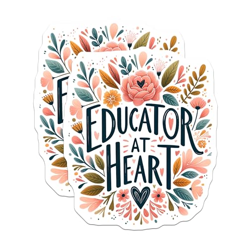 (2 Pack) Educator at Heart Magnets - Teacher Appreciation - Floral Classroom - 5" On Longest Side - for Cars, Fridges, Toolboxes - Made in USA - MAG4416