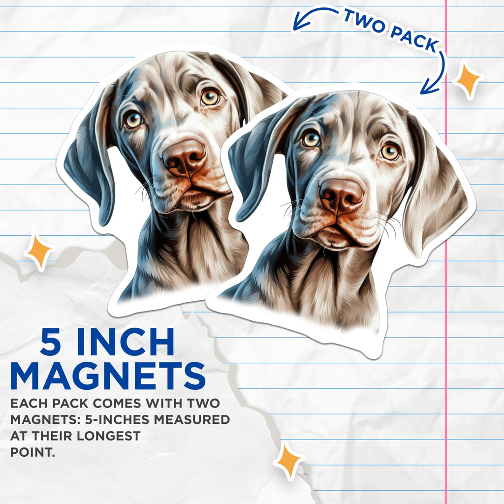 (2 Pack) Weimaraner Dog Magnets - Pet Lover Decor - Animal Fridge Art - 5 Inches On Longest Side - Thick Durable Magnet - Made in USA - MAG27307