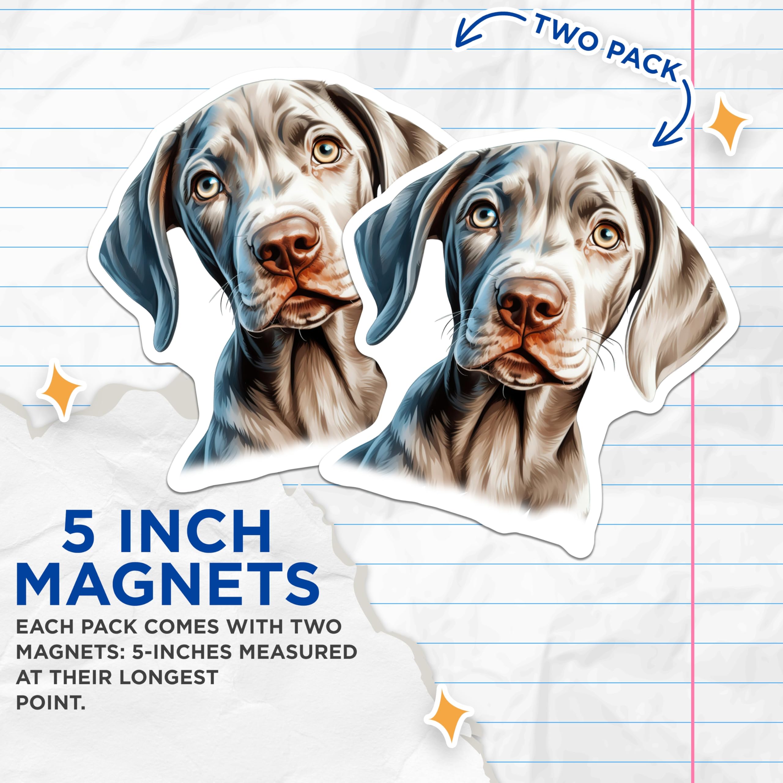 (2 Pack) Weimaraner Dog Magnets - Pet Lover Decor - Animal Fridge Art - 5 Inches On Longest Side - Thick Durable Magnet - Made in USA - MAG27307