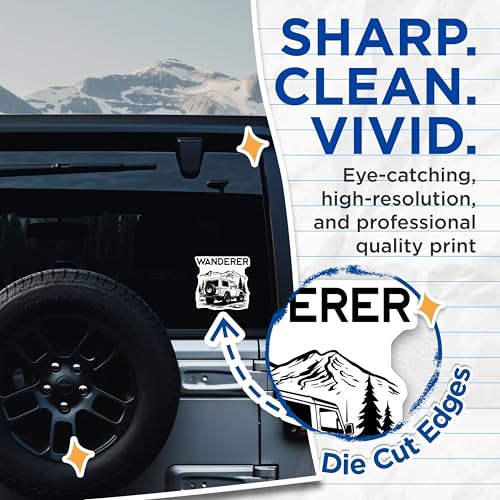 (2 Pack) Wanderer Stickers - Adventure Stickers - Off-Road Mountain Stickers - 5" On Longest Side - Sticks to Smooth Flat Surfaces - Made in USA - BMCS5892
