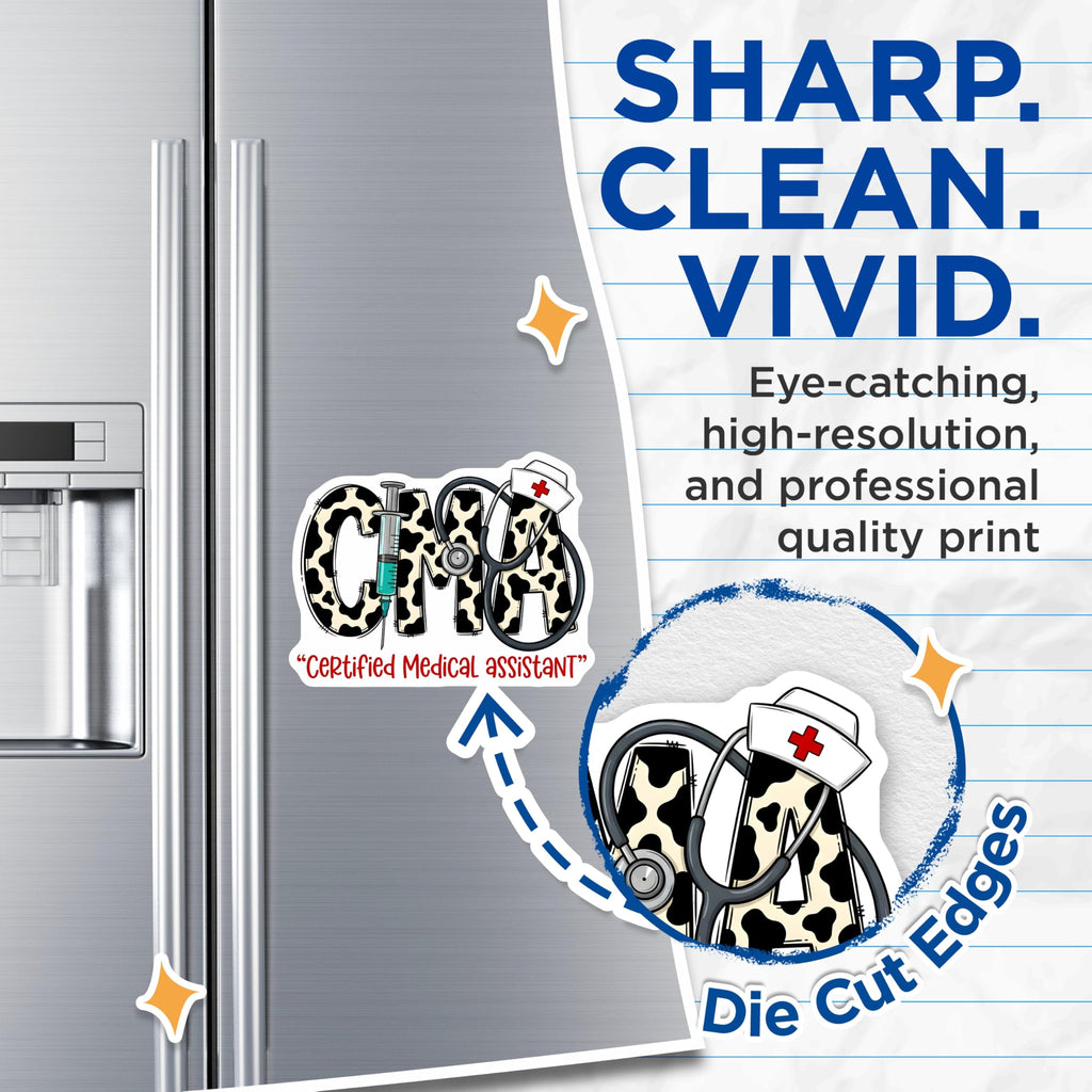 (2 Pack) CMA Cow Print Magnets - Certified Medical Assistant - Healthcare Worker Decor - 5 Inches On Longest Side - Thick Durable Magnet - Made in USA - MAG26487