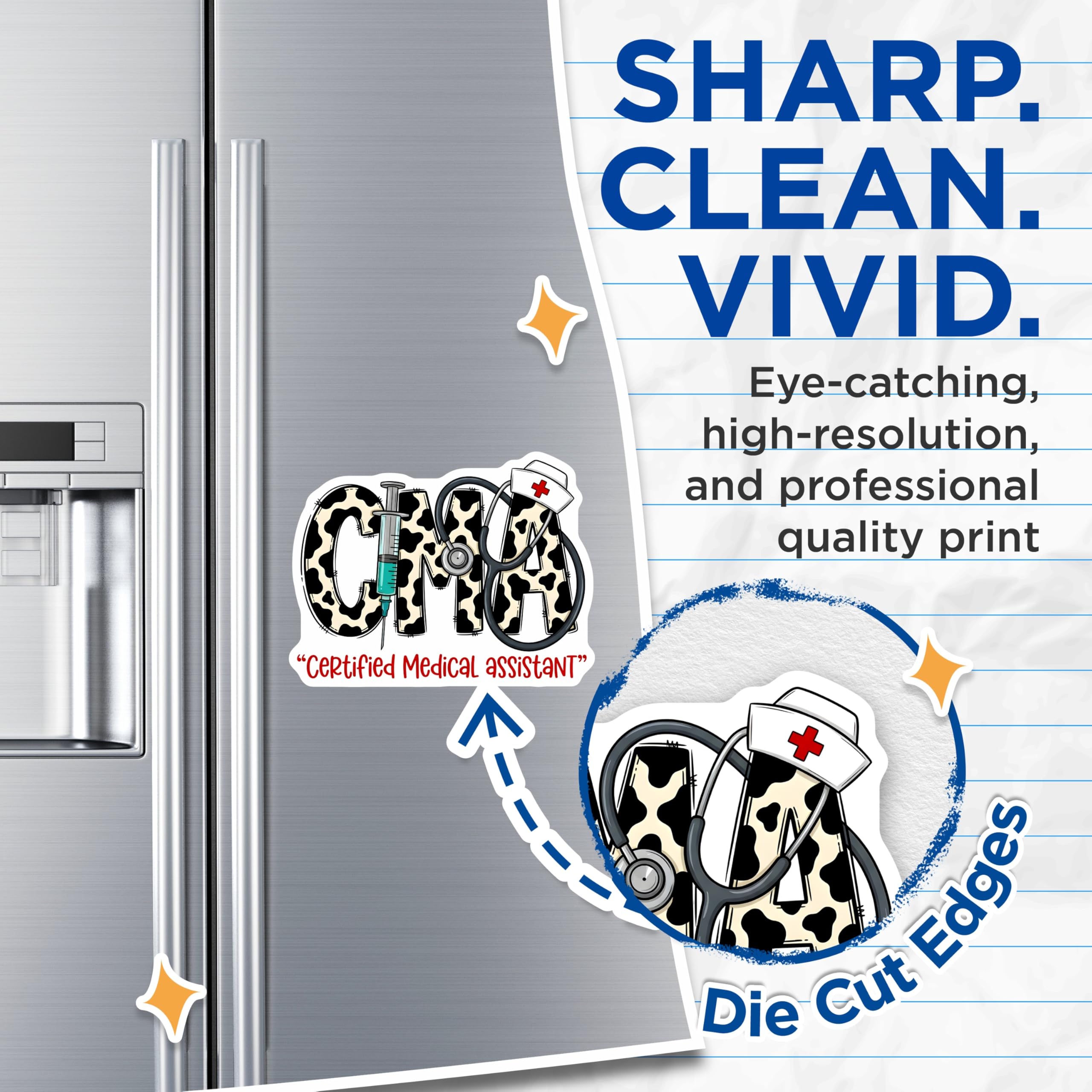 (2 Pack) CMA Cow Print Magnets - Certified Medical Assistant - Healthcare Worker Decor - 5 Inches On Longest Side - Thick Durable Magnet - Made in USA - MAG26487