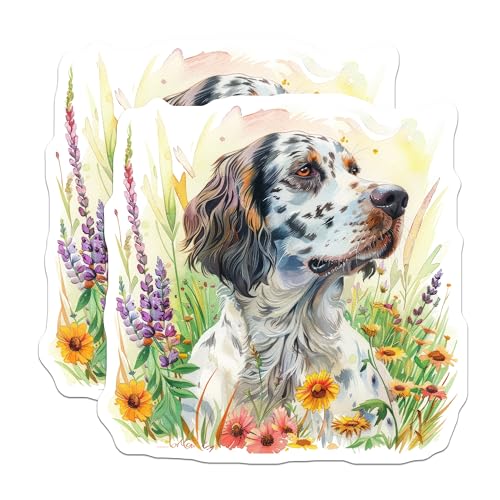 (2 Pack) Dog Art Stickers - Watercolor Flower Dog Decals - Cute Pet Lover Stickers - 5" On Longest Side - Sticks to Smooth Flat Surfaces - Made in USA - BMCS6491