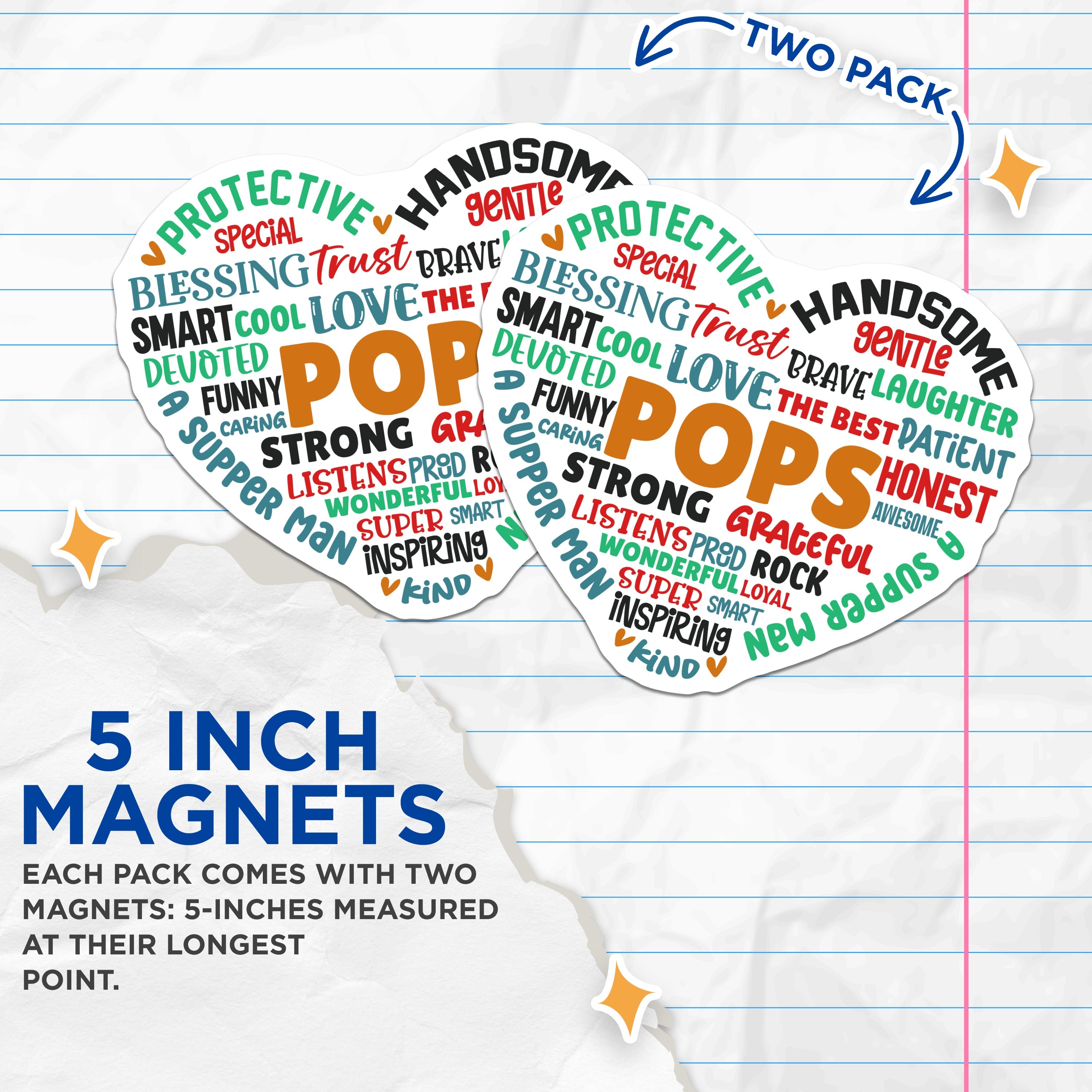 (2 Pack) Pops Super Dad Magnets - Father's Day Appreciation - Refrigerator Locker Decor - 5 Inches On Longest Side - Thick Durable Magnet - Made in USA - MAG38898