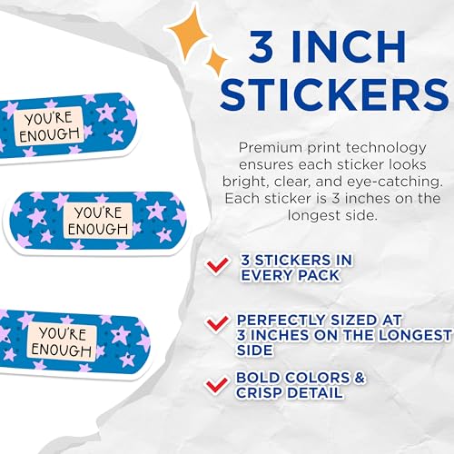 (3 Pack) You are Enough Decals - Motivational Stickers - Bandage Stickers - 3 Inches On Longest Side - Easy Peel & Apply - Made in USA - 3MCS1187
