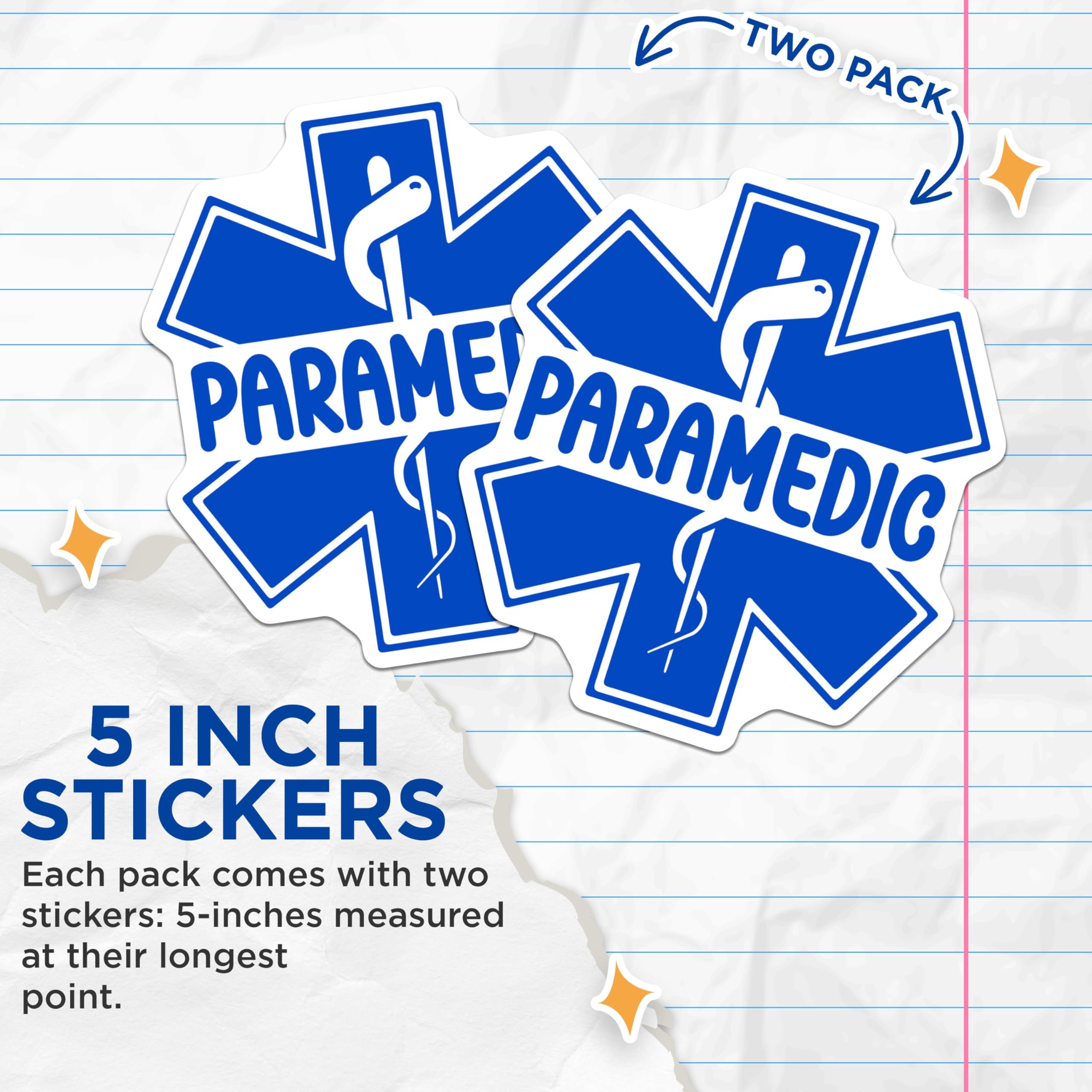 (2 Pack) Paramedic Stickers - Emergency Medical Services - EMT First Responder Vinyl - Ambulance Paramedic - 5" On Longest Side - Sticks to Smooth Flat Surfaces - Made in USA - BMCS5237