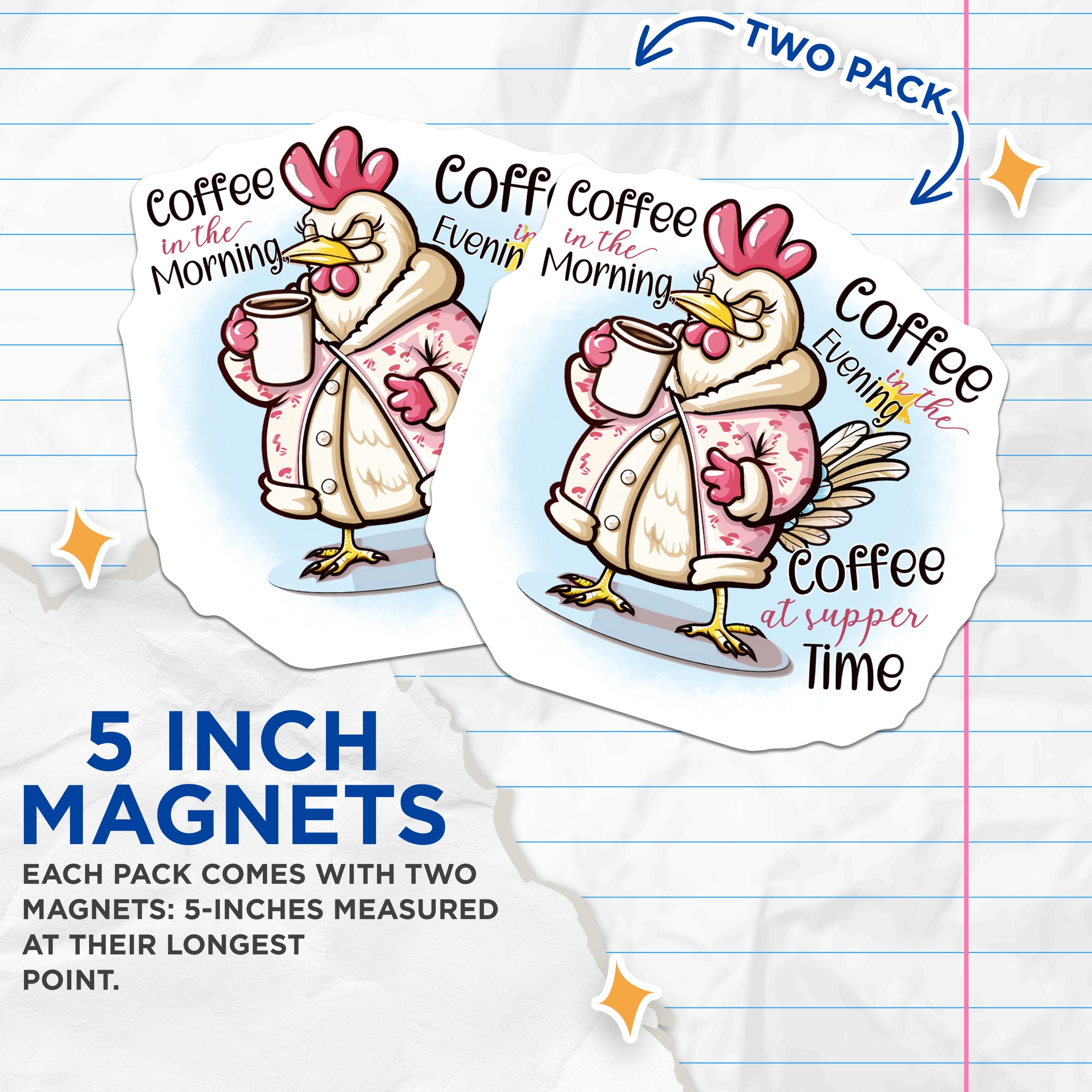 (2 Pack) Grumpy Chicken Fridge Magnets - All Day Beverage Drinker Humor - Quirky Kitchen Decor Art - 5 Inches On Longest Side - Thick Durable Magnet - Made in USA - MAG38954