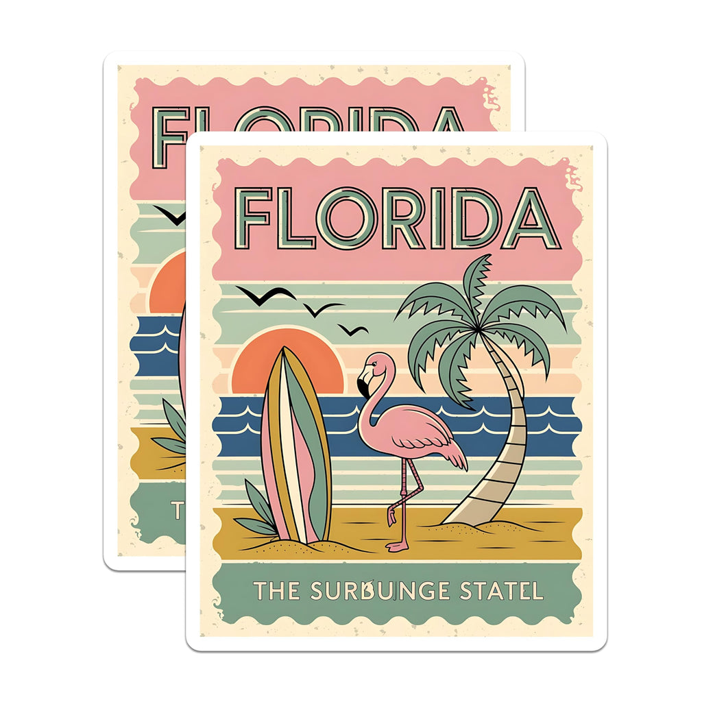 (2 Pack) Florida Art Magnets - Flamingo Magnet Set - Surfboard Fridge Magnets - 5" On Longest Side - Premium Magnet - for Cars, Refrigerators, Toolboxes, Lockers - Made in USA - MAG17443