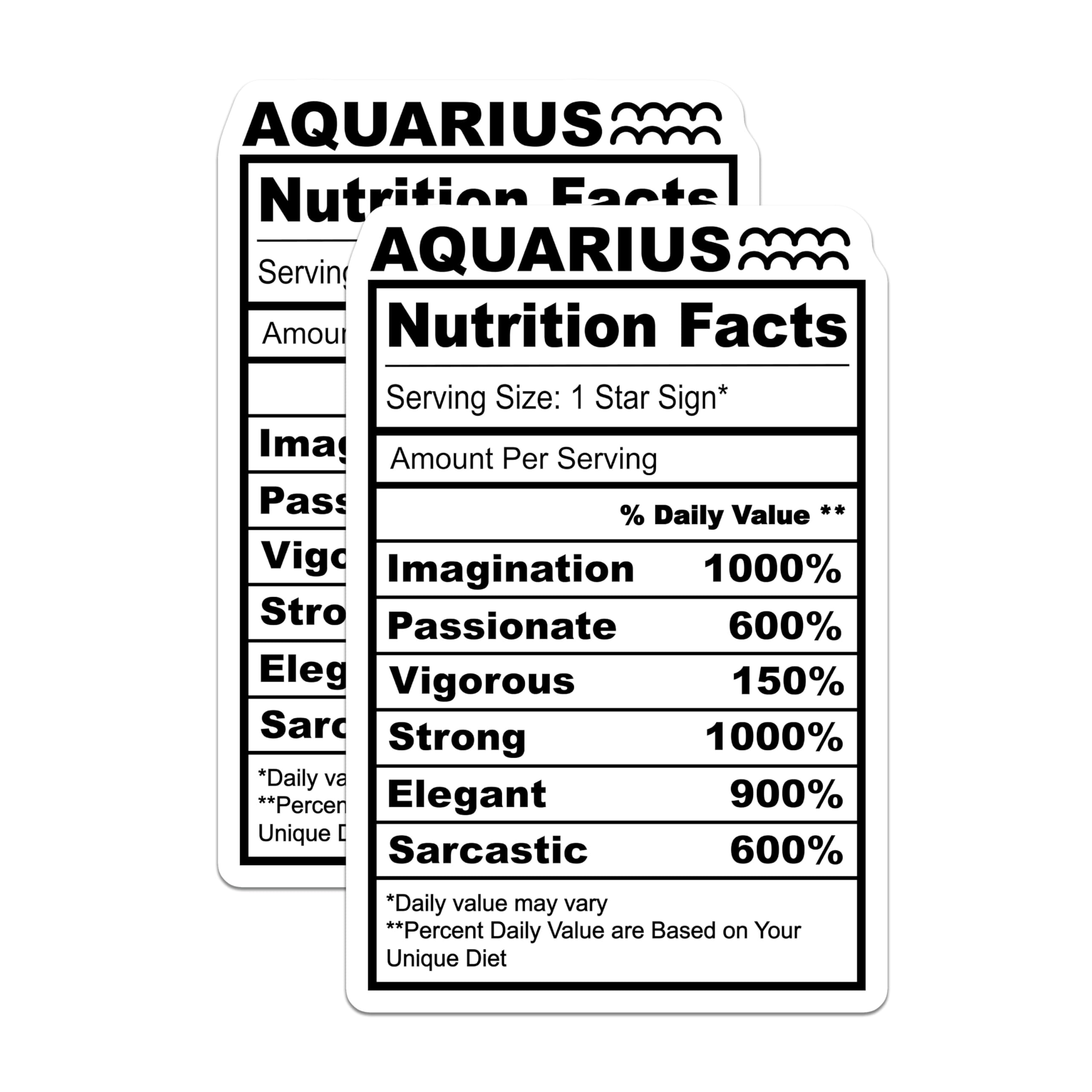(2 Pack) Aquarius Magnets - Zodiac Sign Decor - Nutrition Facts Star Sign - 5" On Longest Side - Premium Magnet - for Cars, Refrigerators, Toolboxes, Lockers - Made in USA - MAG16270