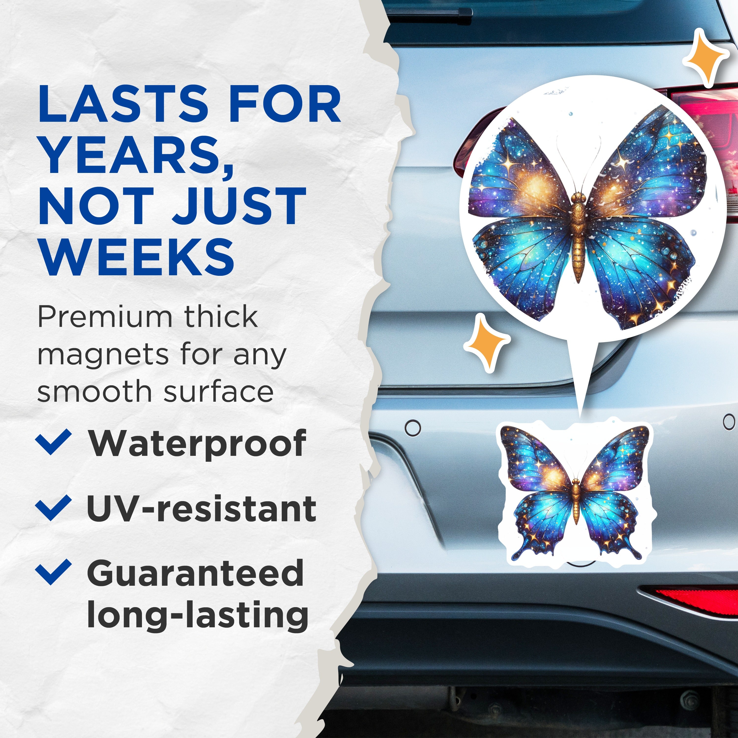 (2 Pack) Galaxy Butterfly Magnets - Celestial Space Decor - Ethereal Starry Nature Aesthetic - 5 Inches On Longest Side - Thick Durable Magnet - Made in USA - MAG36383