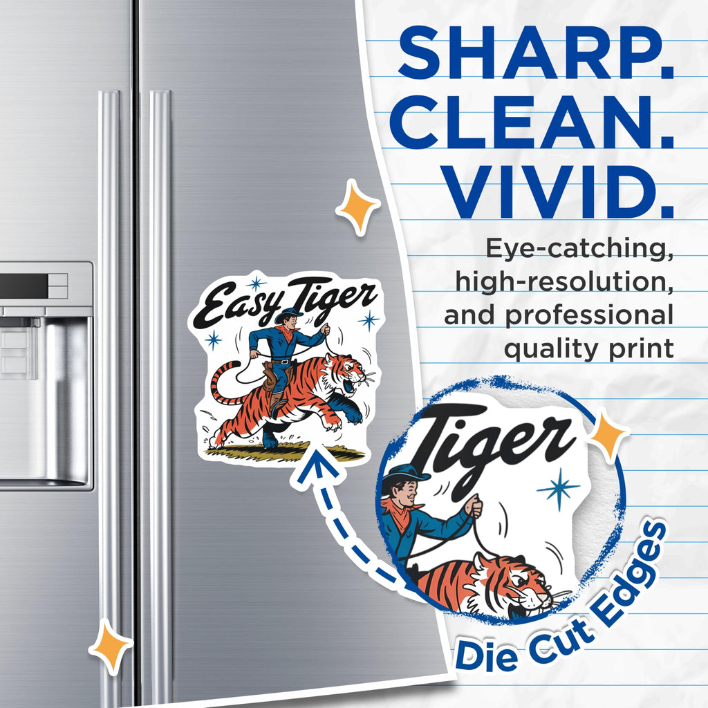 (2 Pack) Easy Tiger Magnets - Cowboy Riding Tiger - Retro Western Artwork - Fun Animal Decor - 5 Inches On Longest Side - Thick Durable Magnet - Made in USA - MAG20883