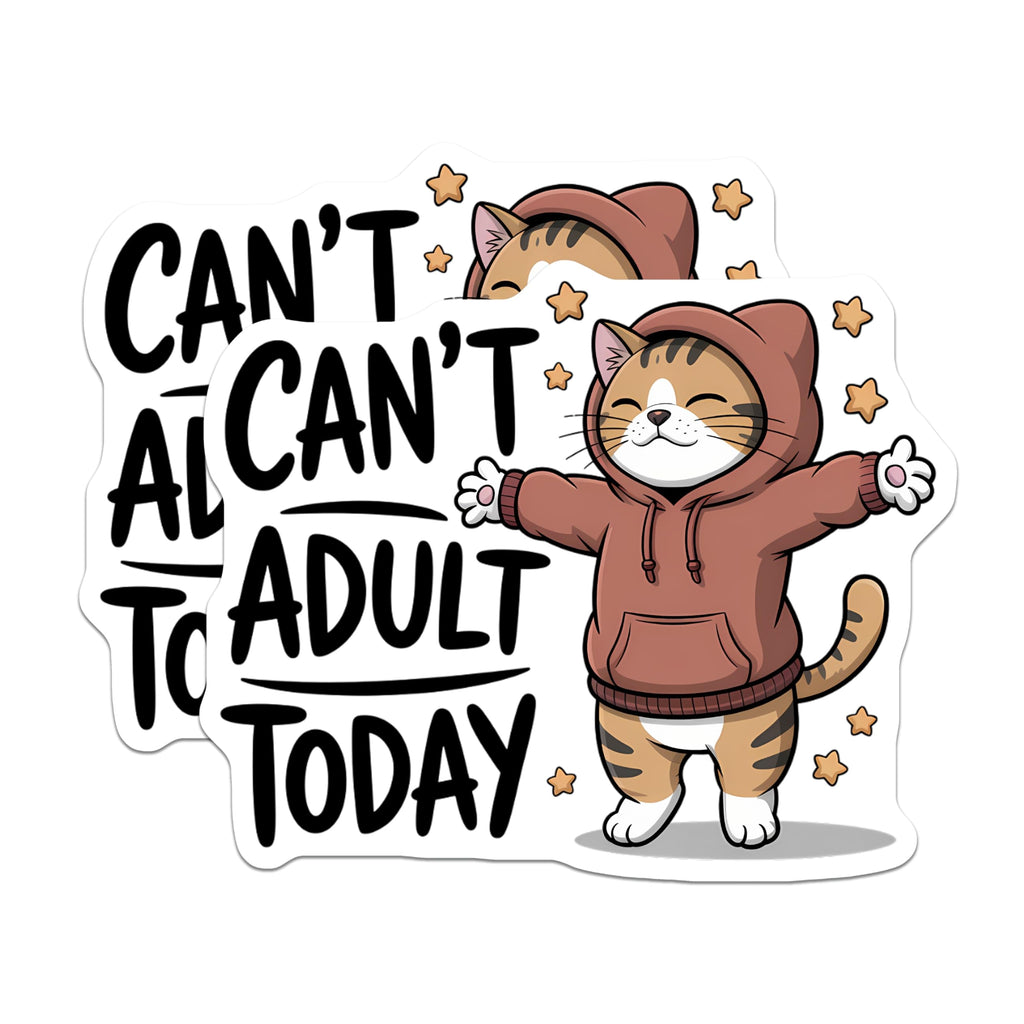 (2 Pack) Funny Cat Hoodie Magnets - Can't Adult Today Quote - Relatable Anti Adulting Humor - Cute Tabby Kitty Fridge Decor - 5 Inches On Longest Side - Thick Durable Magnet - Made in USA - MAG20850