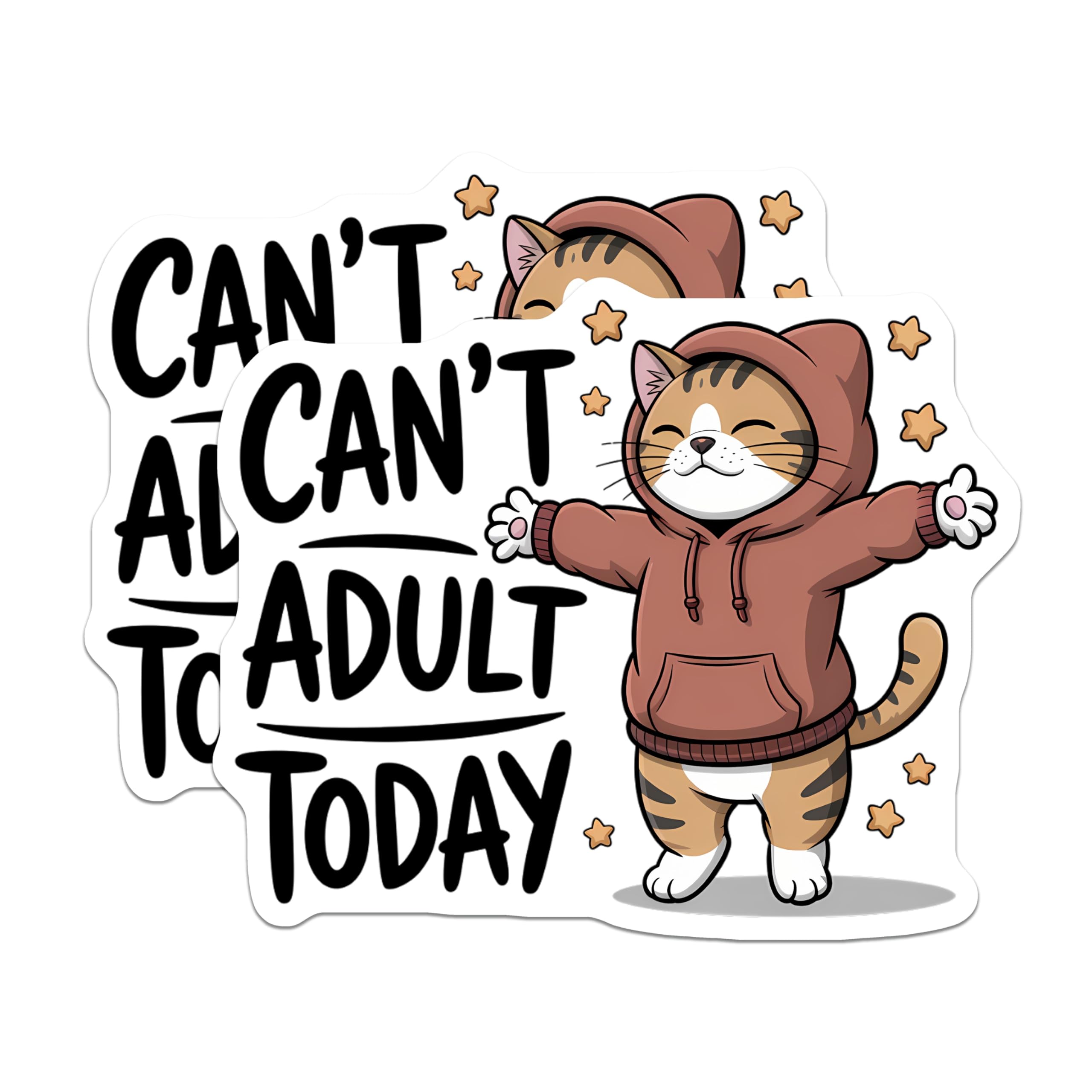 (2 Pack) Funny Cat Hoodie Magnets - Can't Adult Today Quote - Relatable Anti Adulting Humor - Cute Tabby Kitty Fridge Decor - 5 Inches On Longest Side - Thick Durable Magnet - Made in USA - MAG20850