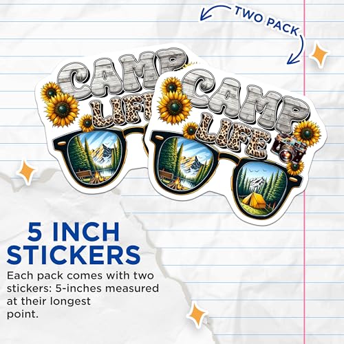 (2 Pack) Camp Life Stickers - Outdoor Adventure Stickers - Nature Lover's Stickers - 5" On Longest Side - Sticks to Any Smooth Flat Surface - Made in USA - BMCS3278