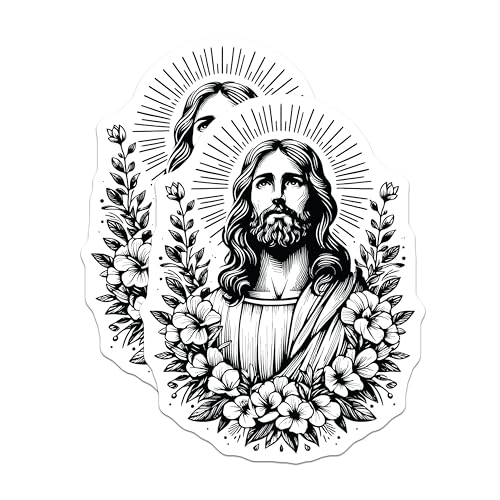 (2 Pack) Jesus with Flowers Magnets - Religious Home Decor - Inspirational Fridge Magnets - Christian Art - 5" On Longest Side - for Cars, Fridges, Toolboxes - Made in USA - MAG7312