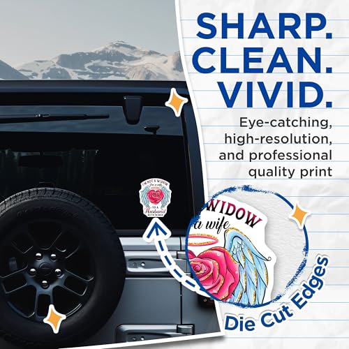 (2 Pack) Wife Stickers - Husband with Wings - Memorial Stickers - 5" On Longest Side - Sticks to Smooth Flat Surfaces - Made in USA - BMCS6112