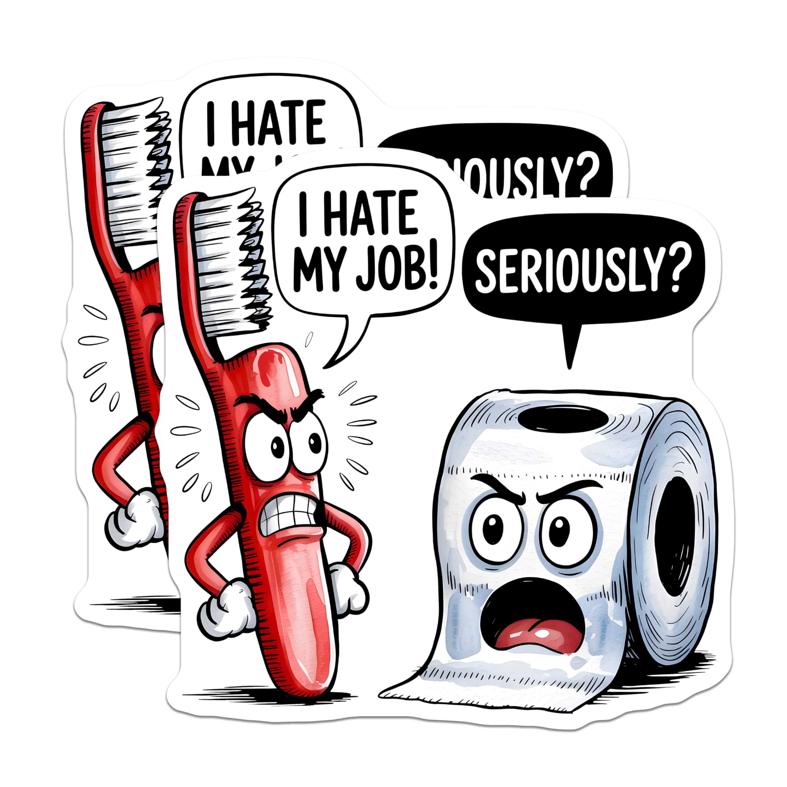 (2 Pack) Funny Bathroom Magnets - Toothbrush Toilet Paper - I Hate My Job Decor - 5" On Longest Side - Premium Magnet - for Cars, Refrigerators, Toolboxes, Lockers - Made in USA - MAG15222