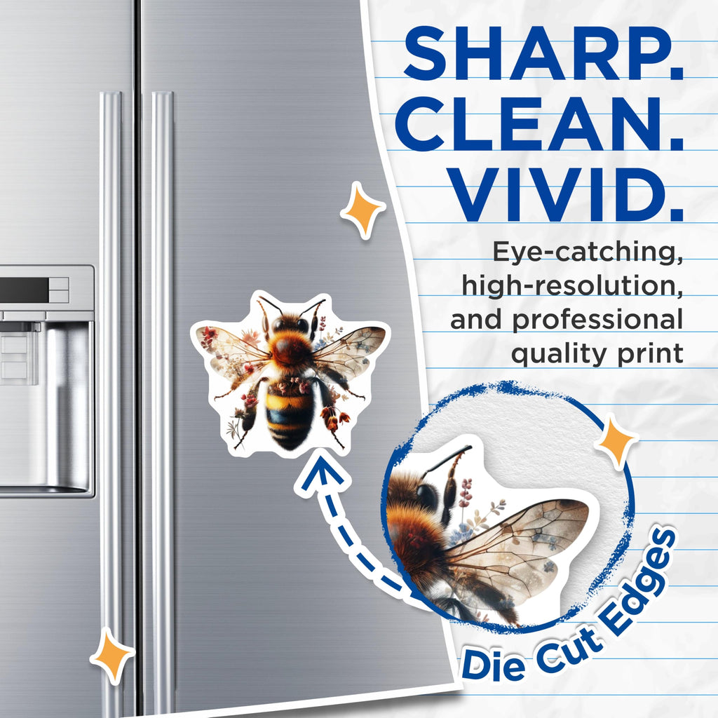 (2 Pack) Floral Honey Bee Magnets - Cute Insect Art - Kitchen Refrigerator Decor - 5" On Longest Side - Premium Magnet - for Cars, Refrigerators, Toolboxes, Lockers - Made in USA - MAG15946