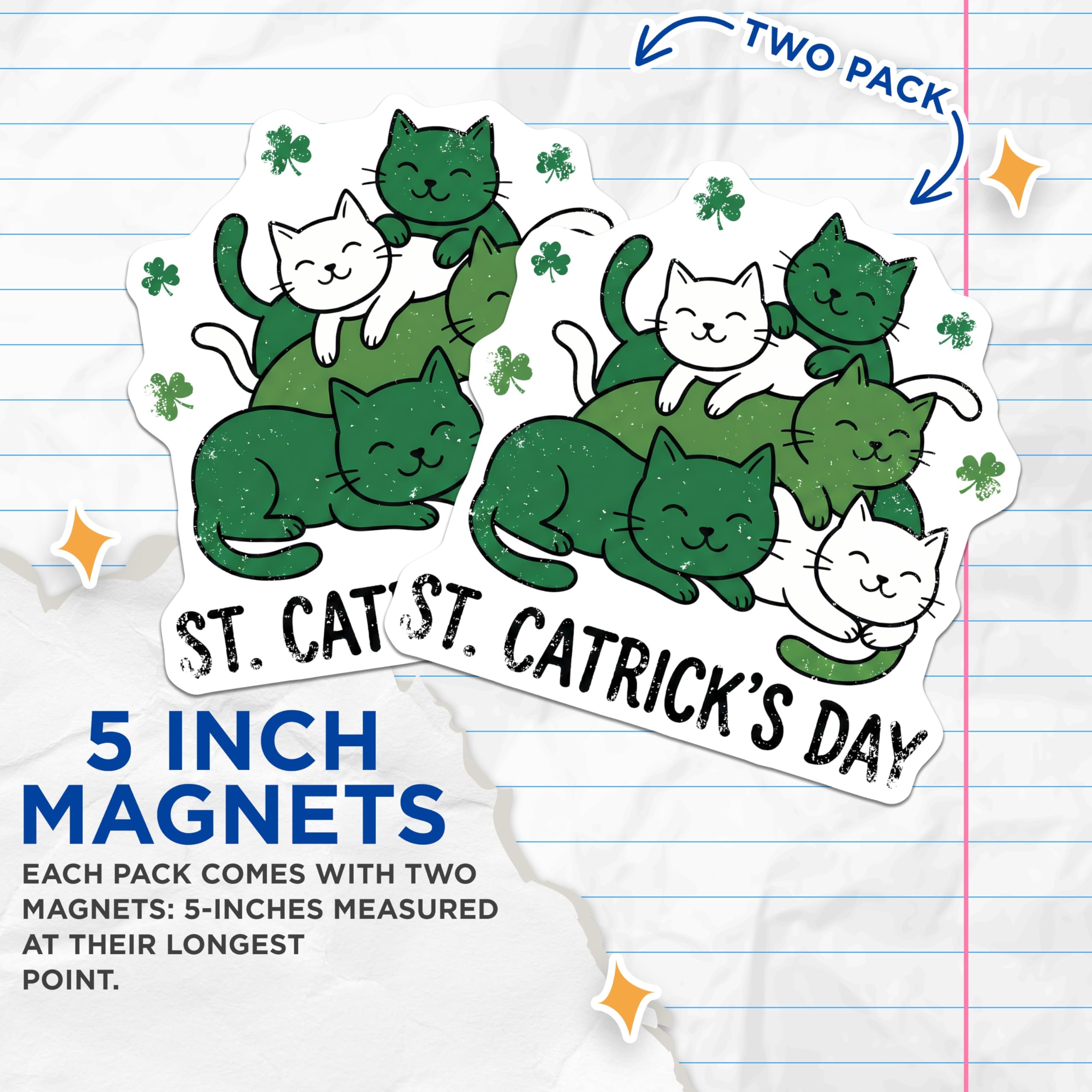 (2 Pack) St Catricks Day Magnets - Cats and Shamrocks - Irish Celebration Decor - 5" On Longest Side - Premium Magnet - for Cars, Refrigerators, Toolboxes, Lockers - Made in USA - MAG17029