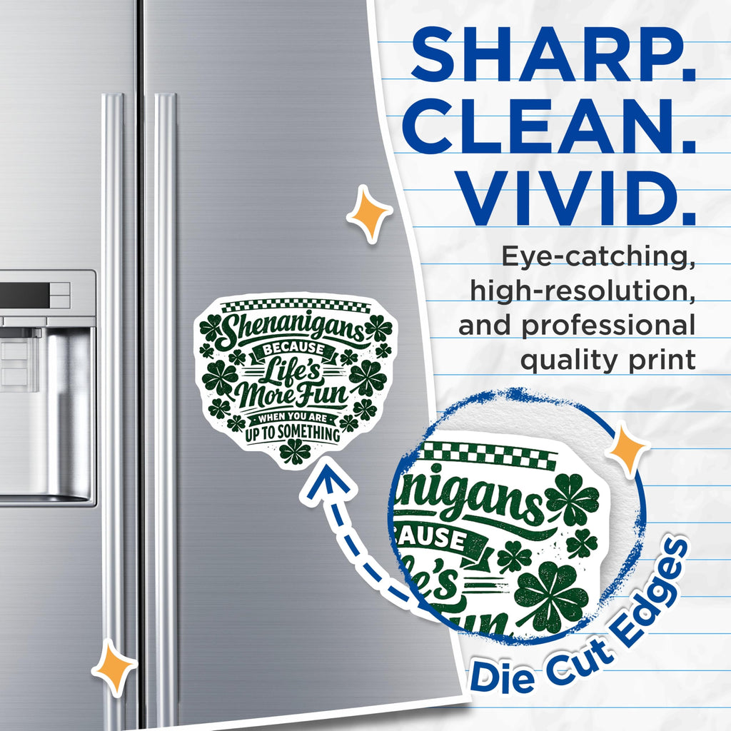 (2 Pack) Shenanigans Magnets - St Patricks Day Party Decor - Irish Shamrock Refrigerator Accessory - Funny Quote - 5 Inches On Longest Side - Thick Durable Magnet - Made in USA - MAG20573