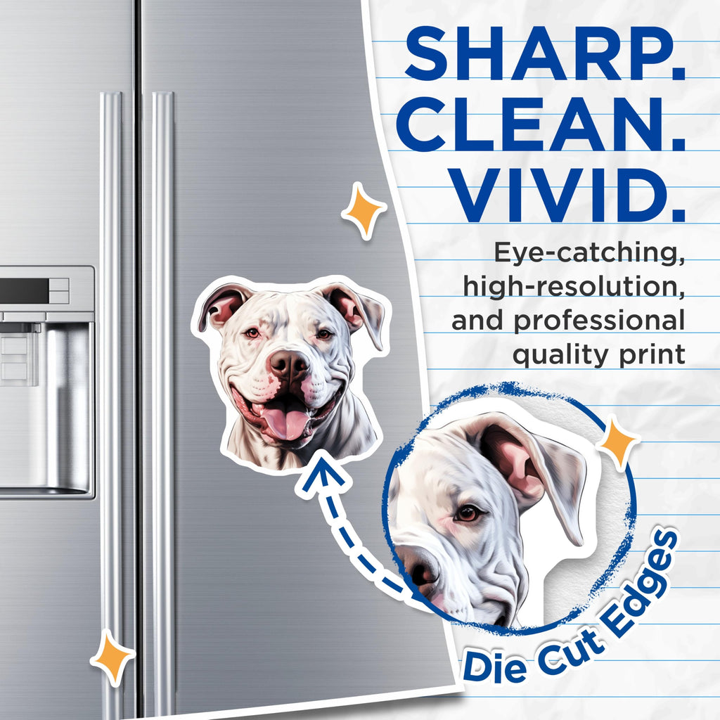 (2 Pack) White Pitbull Magnets - Happy Pitbull Dog Art - Dog Mom Locker Decor - Pet Parent Refrigerator Accessory - 5 Inches On Longest Side - Thick Durable Magnet - Made in USA - MAG26478