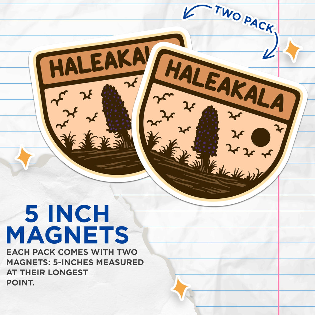 (2 Pack) Haleakala National Park Magnets - Maui Hawaii Travel Souvenir - Silversword Landscape Art Collectible - 5 Inches On Longest Side - Thick Durable Magnet - Made in USA - MAG19260