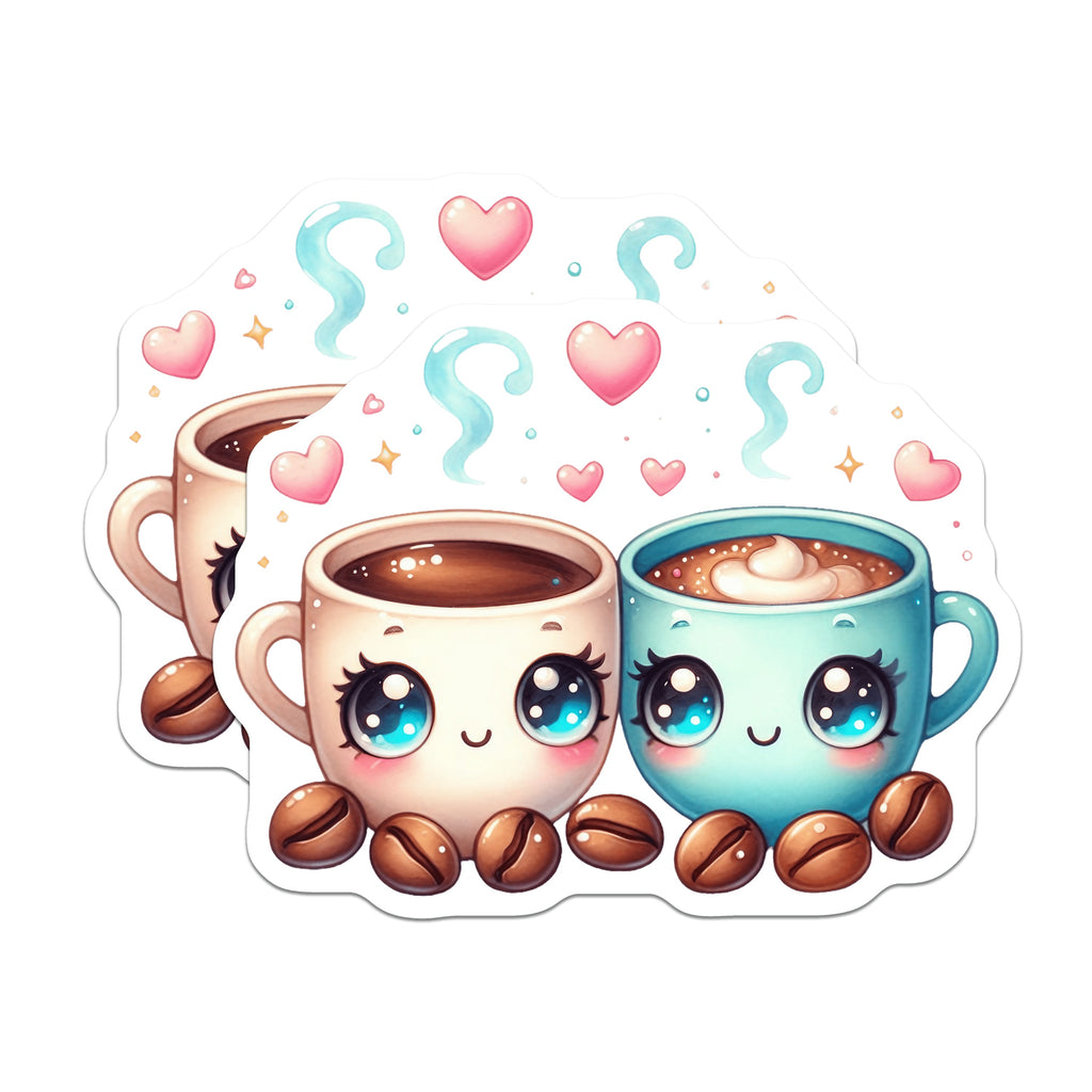 (2 Pack) Kawaii Coffee Cup Magnets - Cute Coffee Bar Decor for Kitchen - Aesthetic Fridge Magnets - Coffee Lover Couple - 5 Inches On Longest Side - Thick Durable Magnet - Made in USA - MAG38712