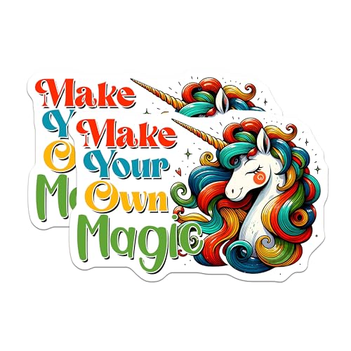 (2 Pack) Make Your Own Magic Stickers - Colorful Unicorn - Motivational Art - 5" On Longest Side - Sticks to Smooth Flat Surfaces - Made in USA - BMCS8057