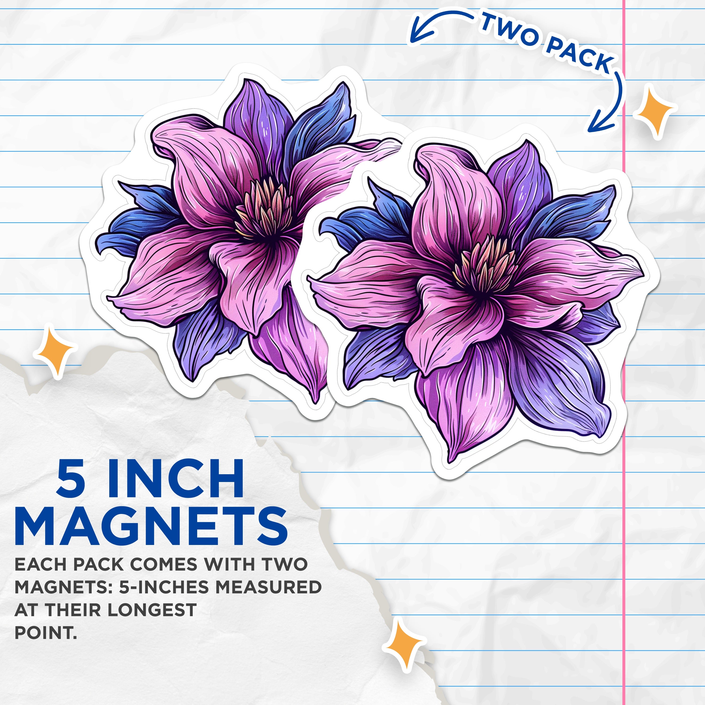 (2 Pack) Vibrant Flower Magnets - Artistic Botanical Art Decor - Whimsical Floral Refrigerator Magnets - 5 Inches On Longest Side - Thick Durable Magnet - Made in USA - MAG39936