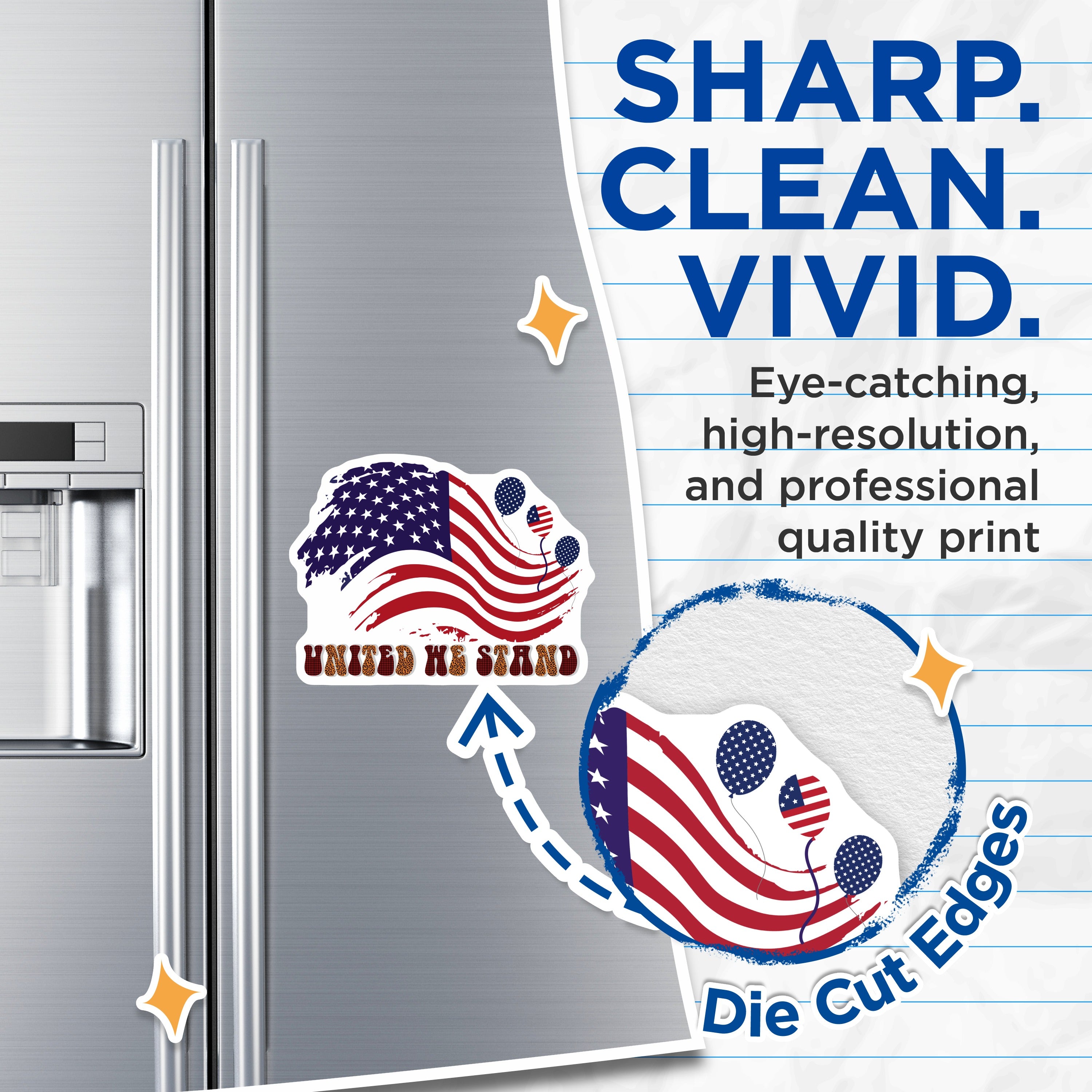 (2 Pack) United We Stand Magnets - American Flag Decor - 4th of July Celebration - Patriotic Fridge Display - 5 Inches On Longest Side - Thick Durable Magnet - Made in USA - MAG38581