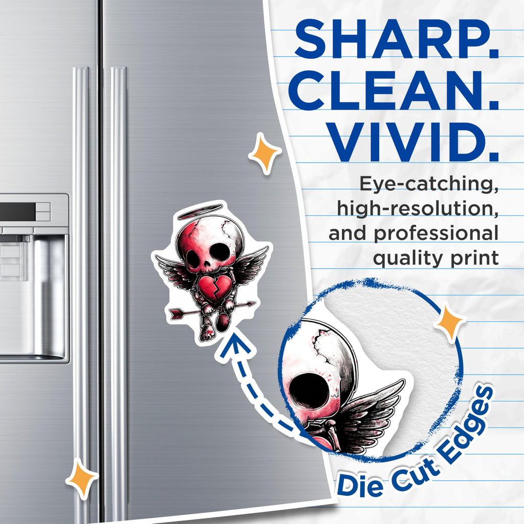 (2 Pack) Emo Cupid Skeleton Magnets - Broken Heart Skull Angel Decor - Gothic Kawaii Valentine Art - 5 Inches On Longest Side - Thick Durable Magnet - Made in USA - MAG22031