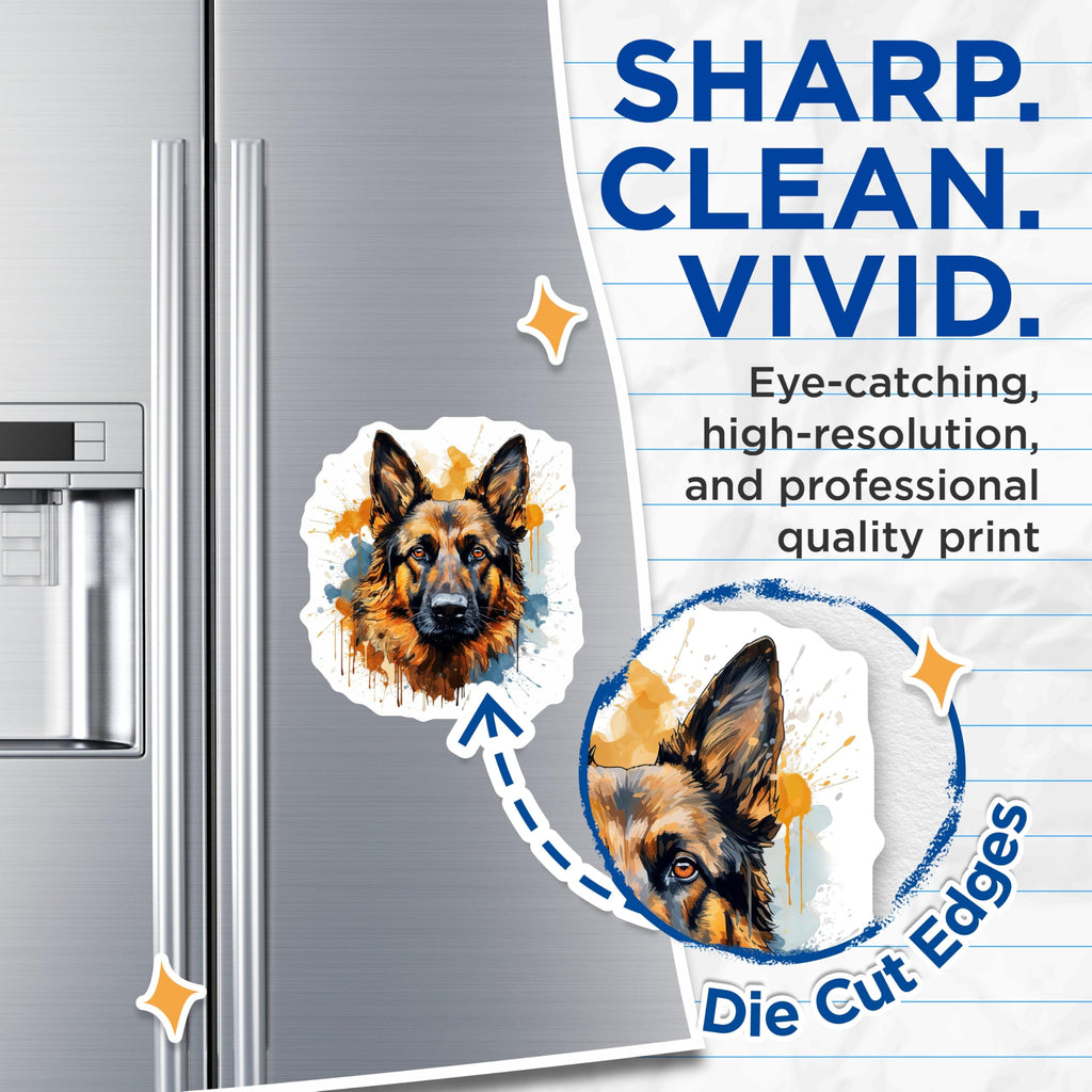 (2 Pack) German Shepherd Magnets - Watercolor Dog Art - Pet Lover Home Decor - 5 Inches On Longest Side - Thick Durable Magnet - Made in USA - MAG27010