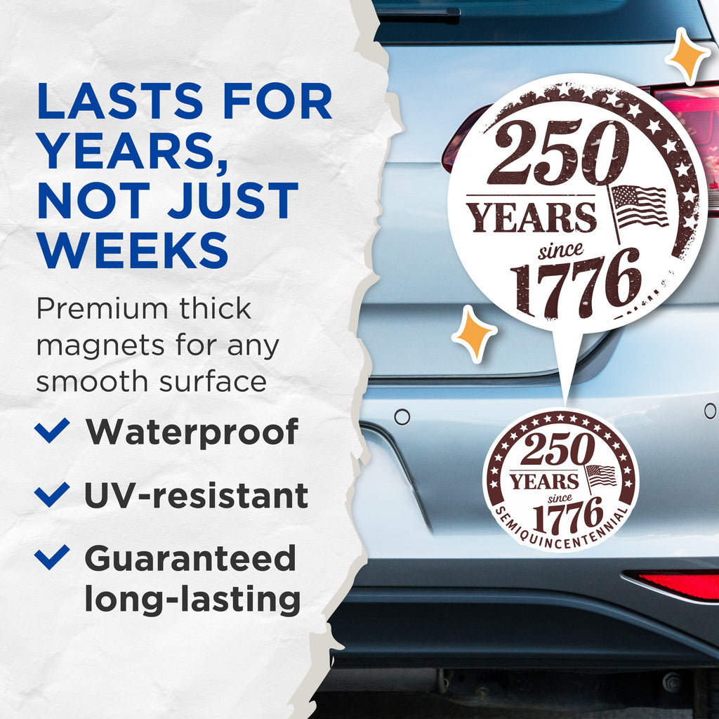 (2 Pack) 250 Years Since 1776 Magnets - Semiquincentennial America - Patriotic USA History Decor - 5 Inches On Longest Side - Thick Durable Magnet - Made in USA - MAG36954
