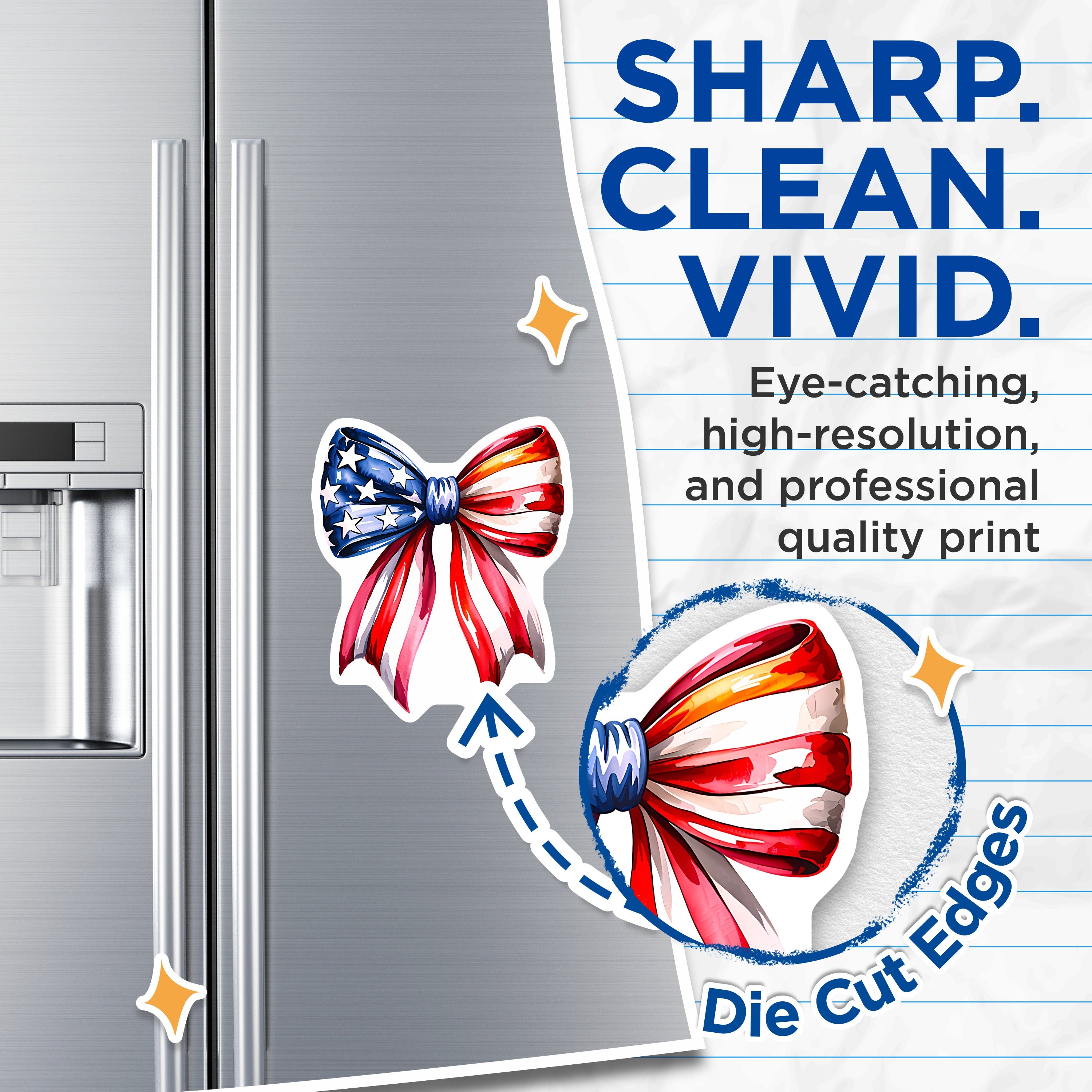 (2 Pack) American Flag Bow Magnets - Patriotic Fridge Decor - Independence Day Celebration - Memorial Day - 5 Inches On Longest Side - Thick Durable Magnet - Made in USA - MAG38631