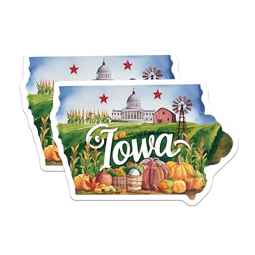 (2 Pack) Iowa State Stickers - Travel Souvenir - Scenic Decal - 5" On Longest Side - Sticks to Smooth Flat Surfaces - Made in USA - BMCS6311