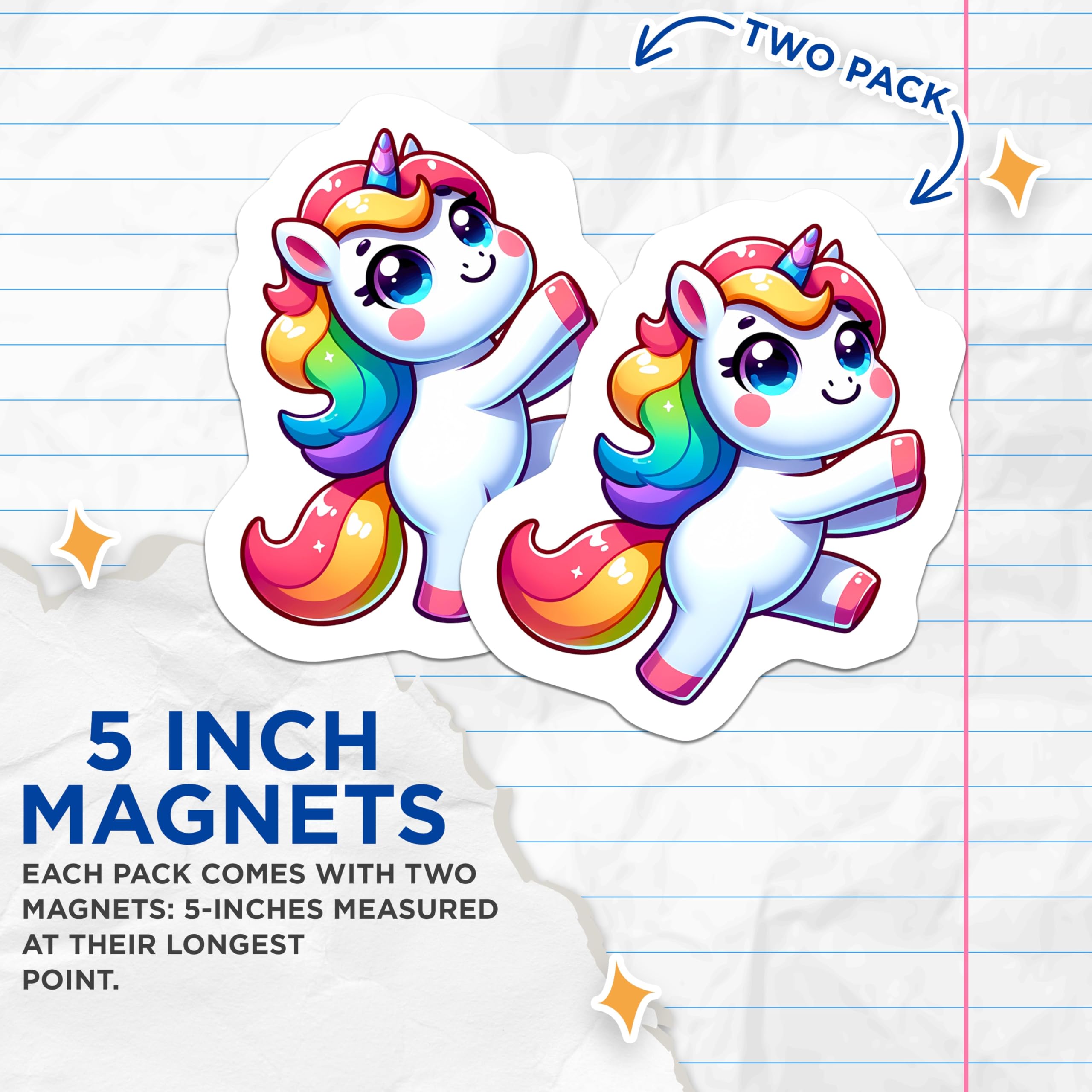 (2 Pack) Cute Rainbow Unicorn Magnets - Fantasy Animal Decor - Whimsical Fridge Accessory - 5 Inches On Longest Side - Thick Durable Magnet - Made in USA - MAG21689