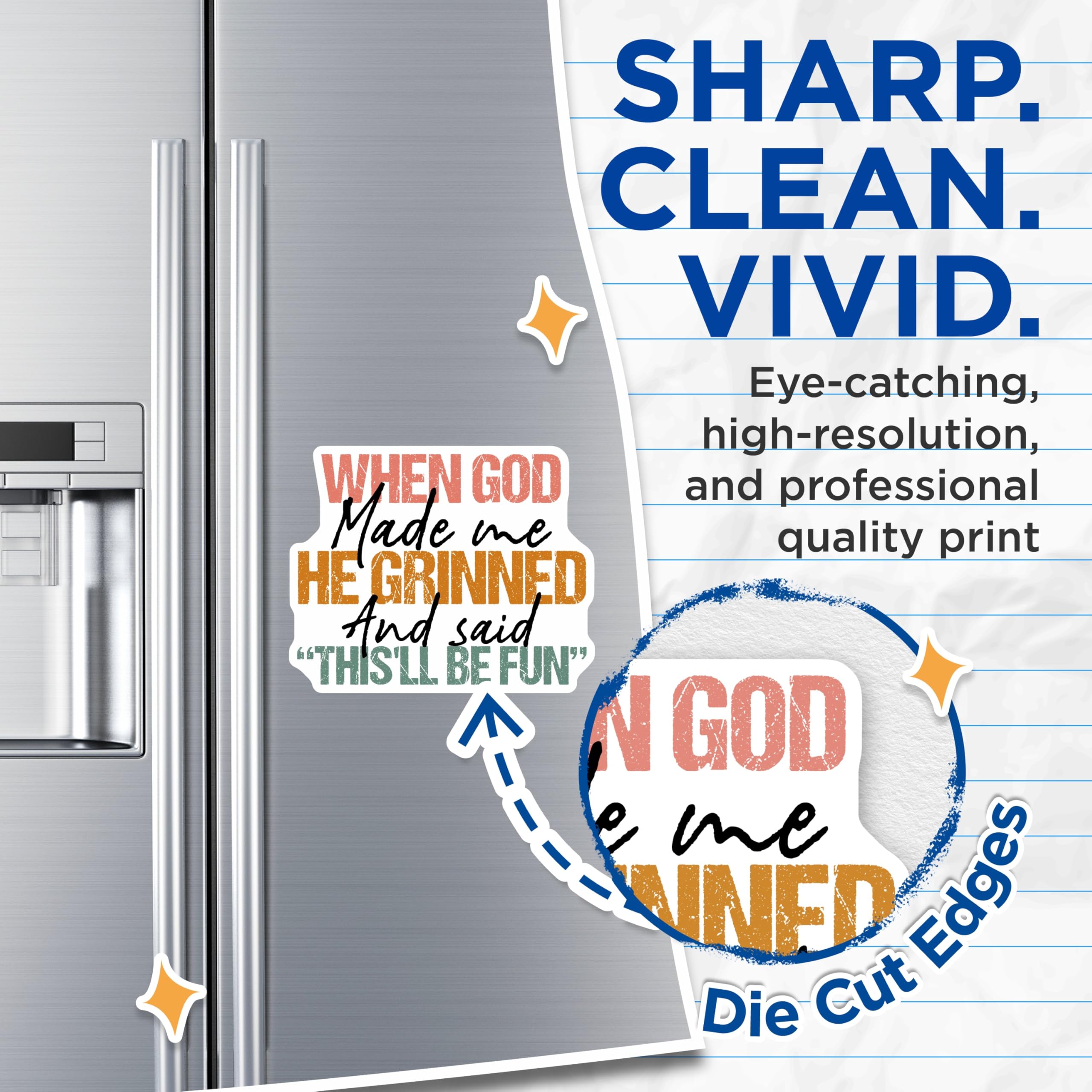 (2 Pack) Humorous Christian Magnets - God Grinned Quote Magnet - Witty Inspirational Refrigerator Decor - 5 Inches On Longest Side - Thick Durable Magnet - Made in USA - MAG26084