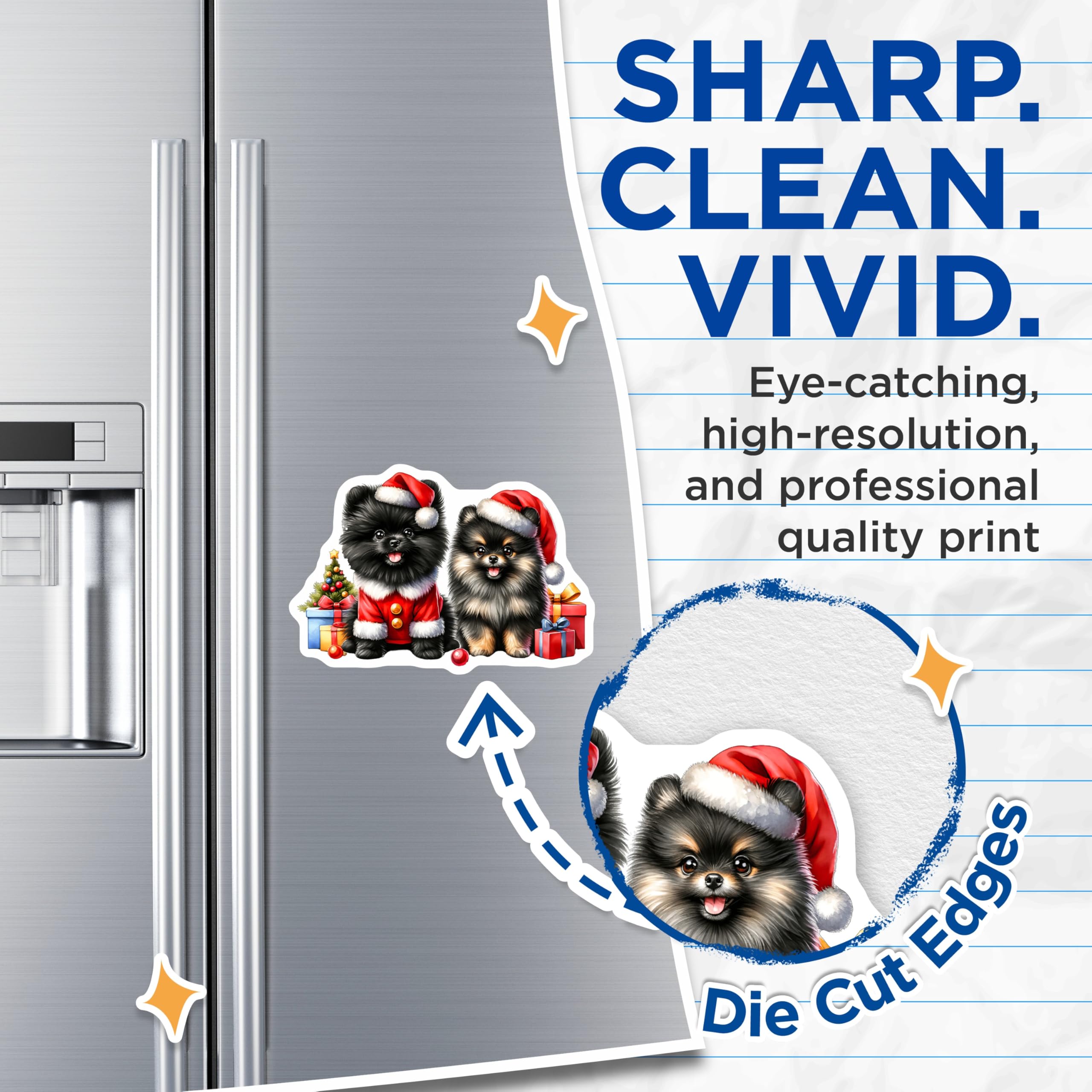 (2 Pack) Pomeranian Christmas Magnets - Cute Dog Holiday Decor - Festive Pet Fridge Art - 5 Inches On Longest Side - Thick Durable Magnet - Made in USA - MAG26916